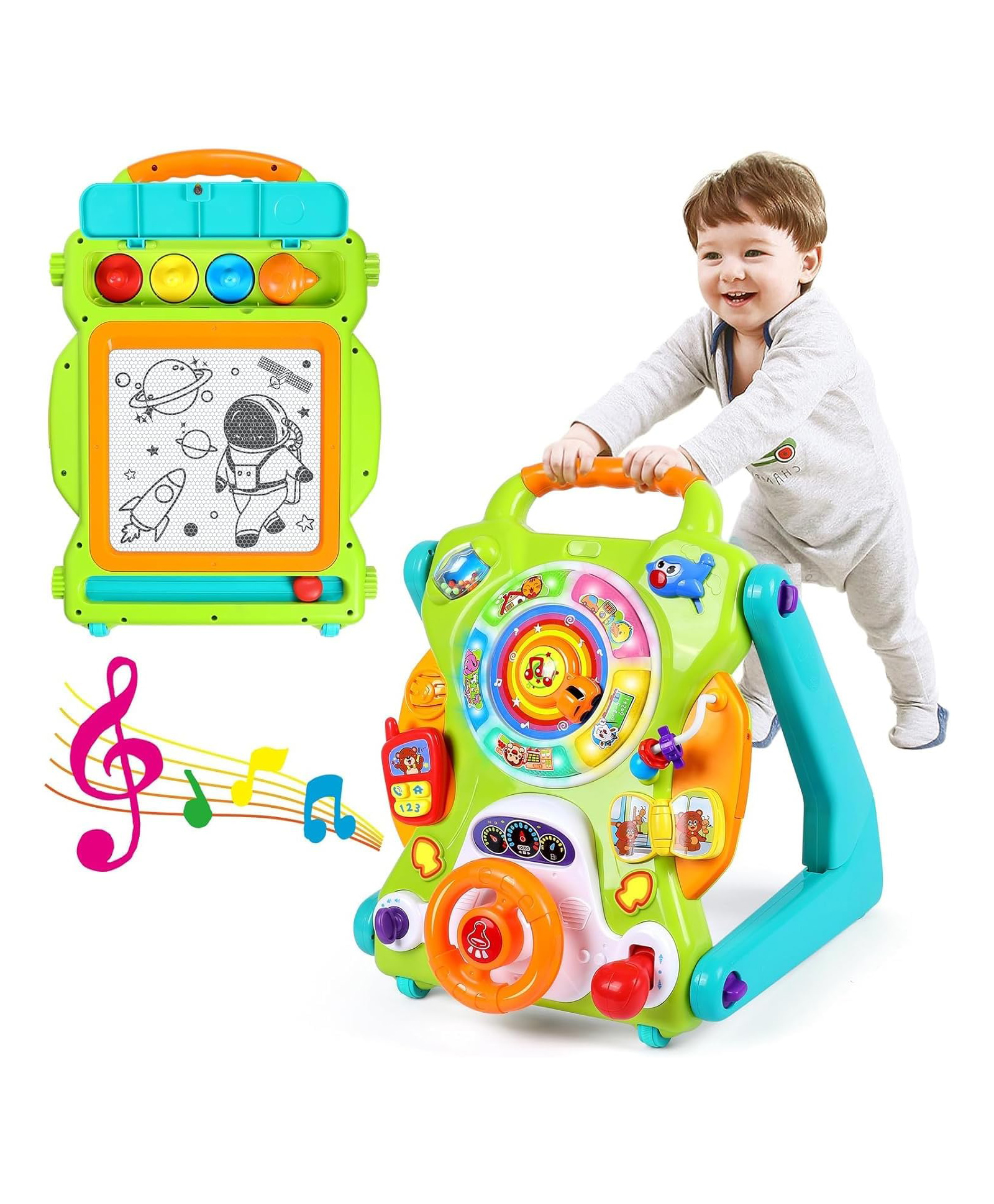Sanjary Multifunction baby walker activity center with music lights drawing board push walker interactive learning toy for toddlers early development playtime color design may vary-image-24