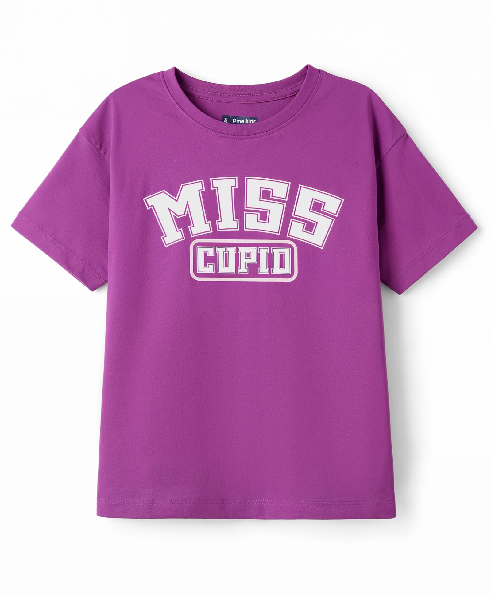 Pine Kids Cotton Knit Half Sleeves T-Shirt With Text Print - Purple-image-41