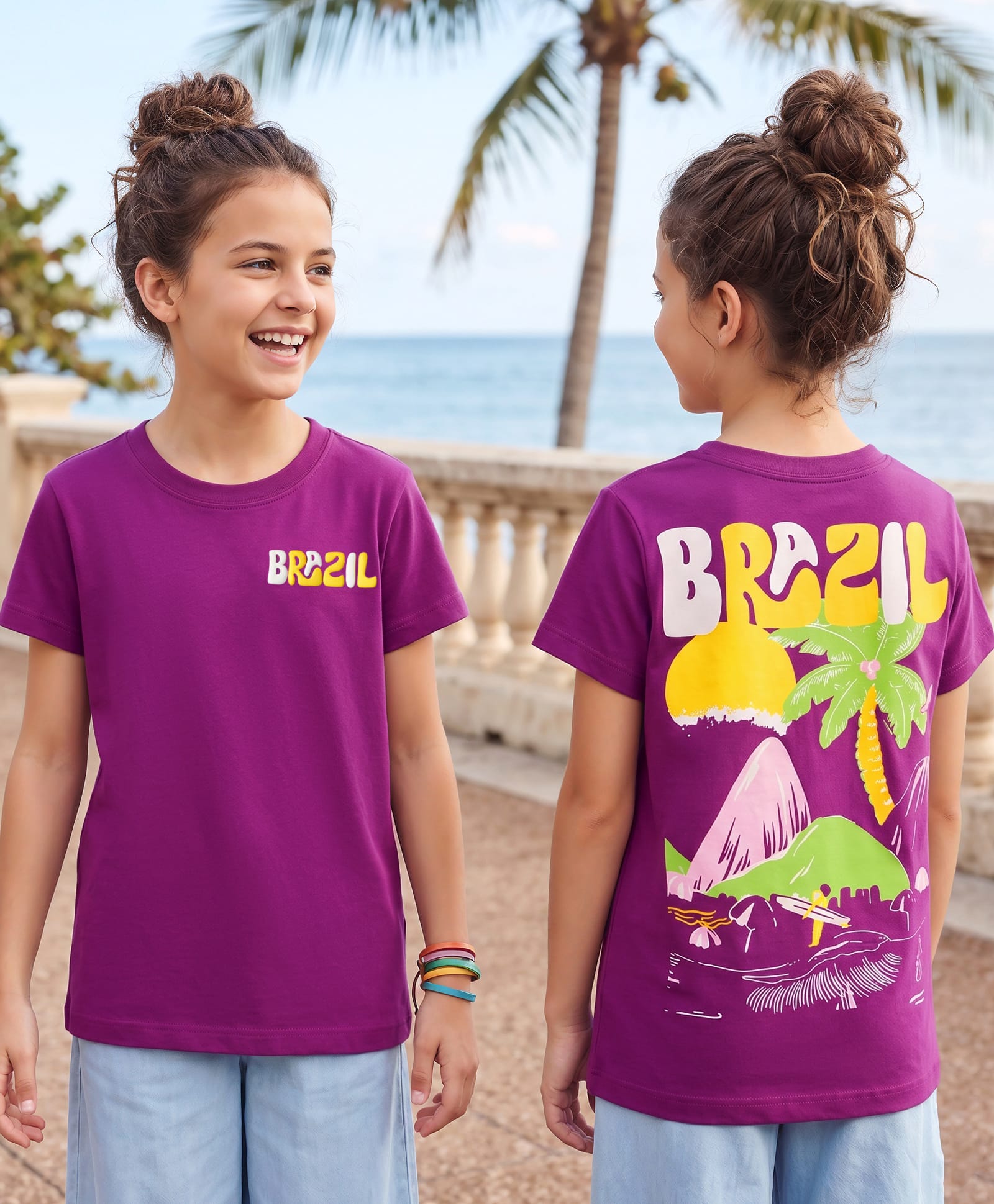 Pine Kids Cotton Knit Half Sleeves T-Shirt With Brazil Print - Purple-picture-8