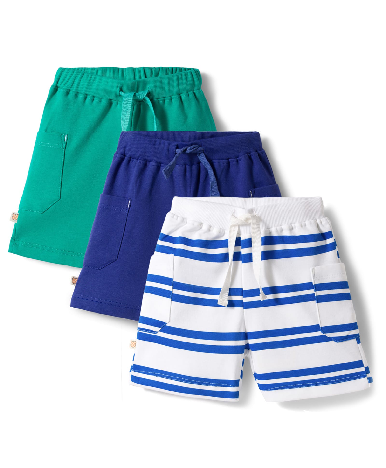 Bonfino 100% Cotton Knit Above Knee Length Solid & Striped Shorts Pack of 3 - Multicolour-picture-19