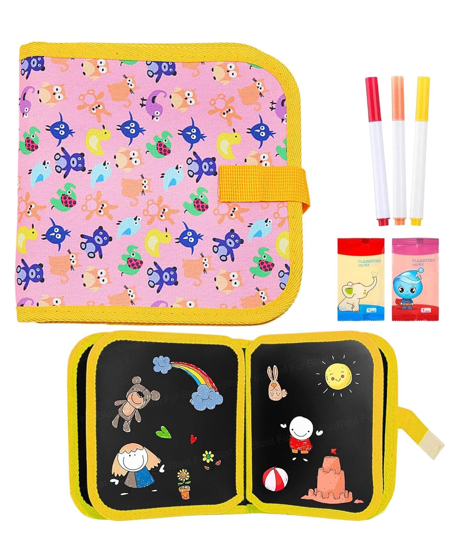 FunBlast Reusable Magic Drawing Book for Kids Pack of 1 Book / 4 Pages / 3 Color Marker with 2 Wipes (Multicolor-C)-image-32