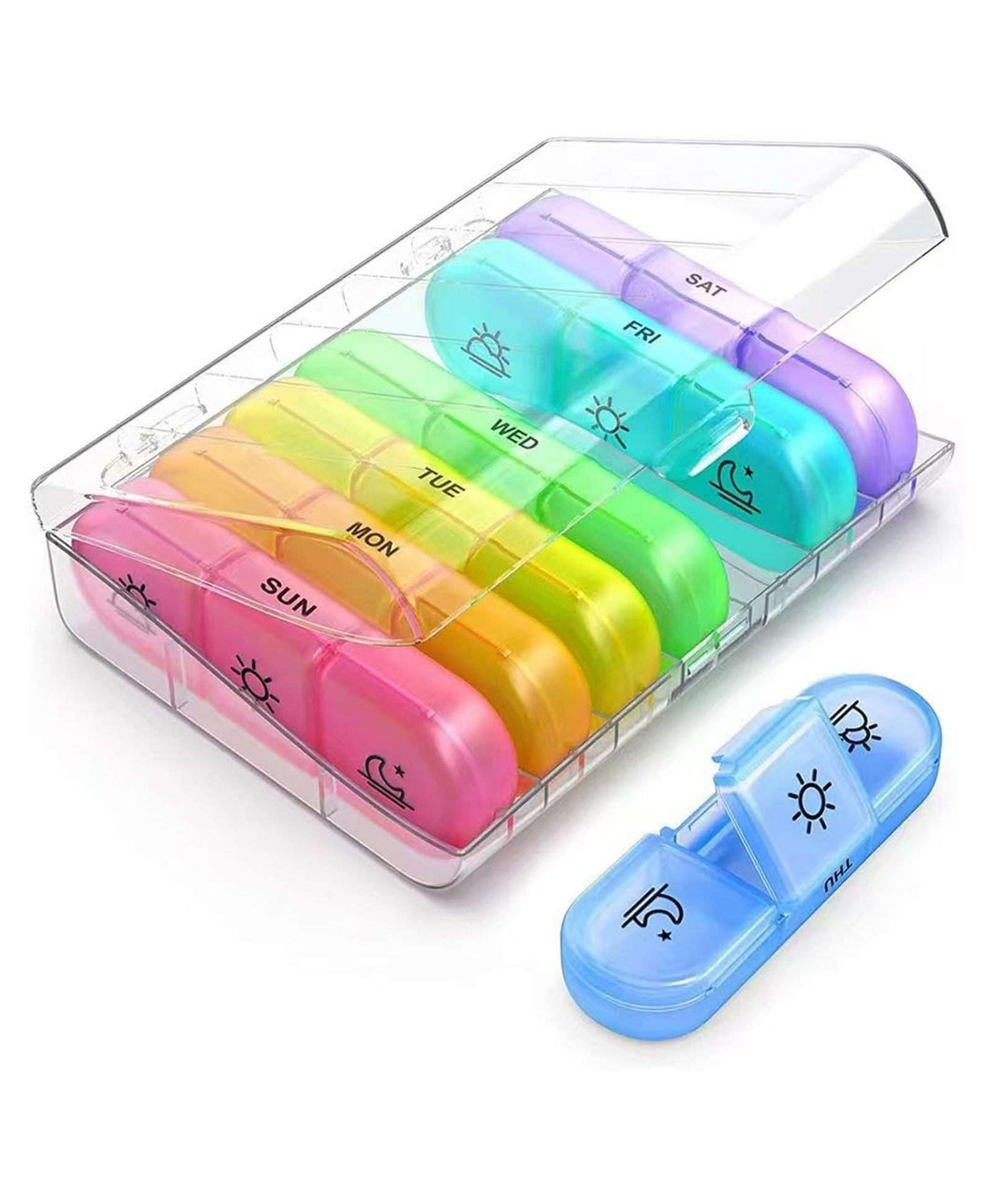 FunBlast Weekly Pill Organizer Box for Tablets, Vitamins & Capsules Pack of 1 - 21 Compartments (Multicolor)-image-41