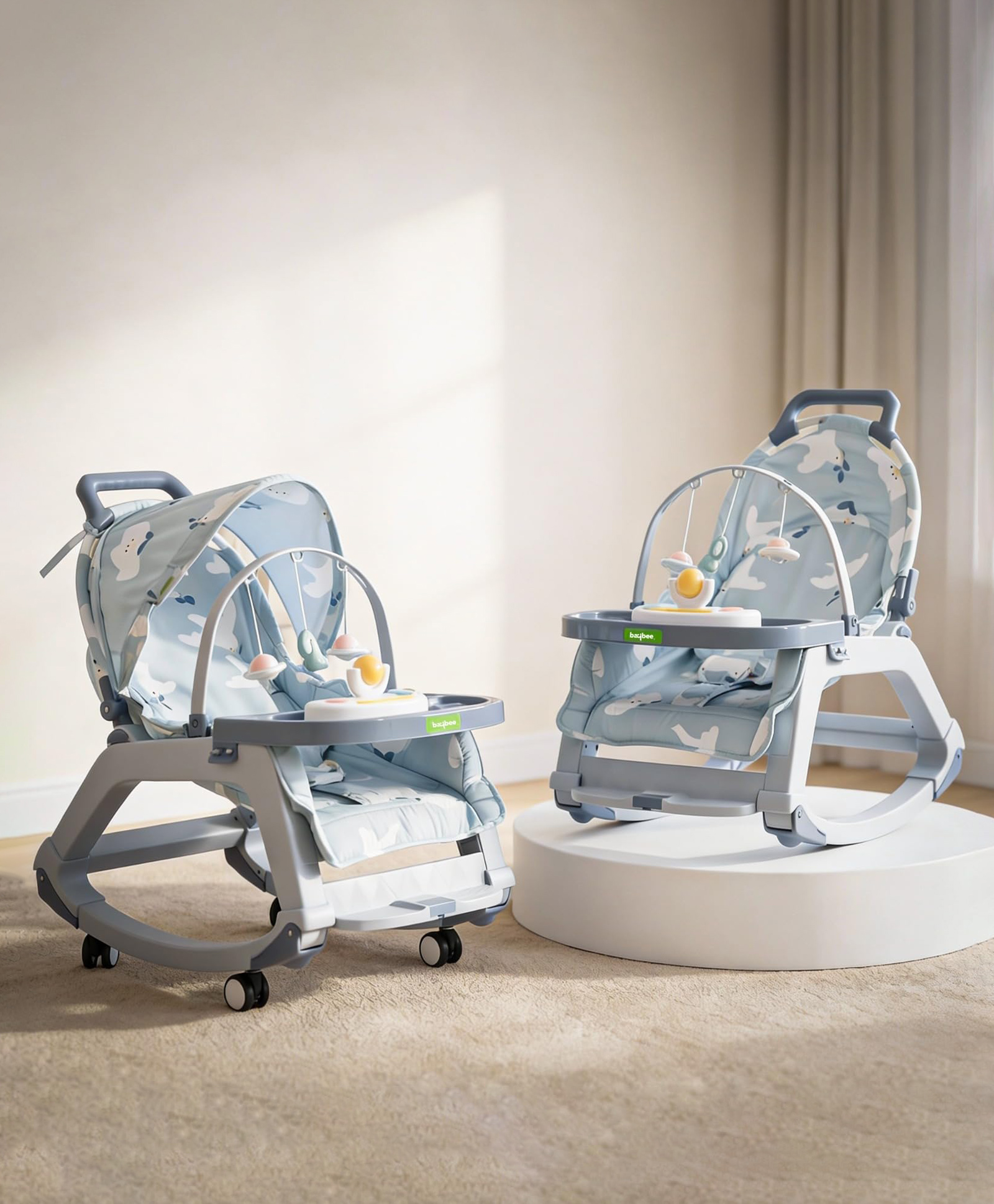Baybee Baby Rocker & Bouncer for 0 to 3 Years with Push Rocker, Adjustable Canopy, Hanging Toys, 360° Wheels & 3-Point Safety Belt (Blue)-image-17