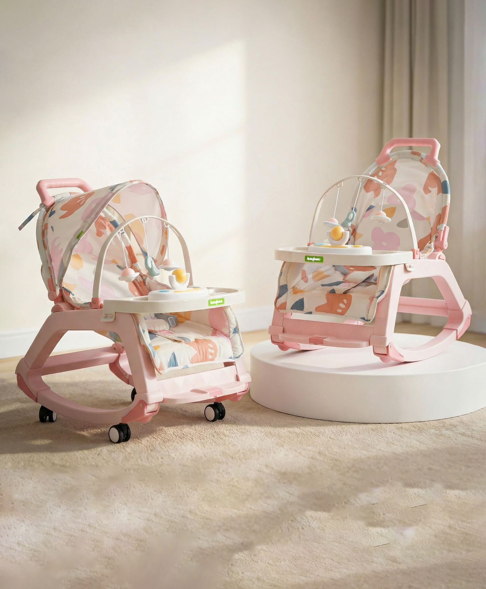 Baybee Baby Rocker & Bouncer for 0 to 3 Years with Push Rocker, Adjustable Canopy, Hanging Toys, 360° Wheels & 3-Point Safety Belt (Pink)-image-23