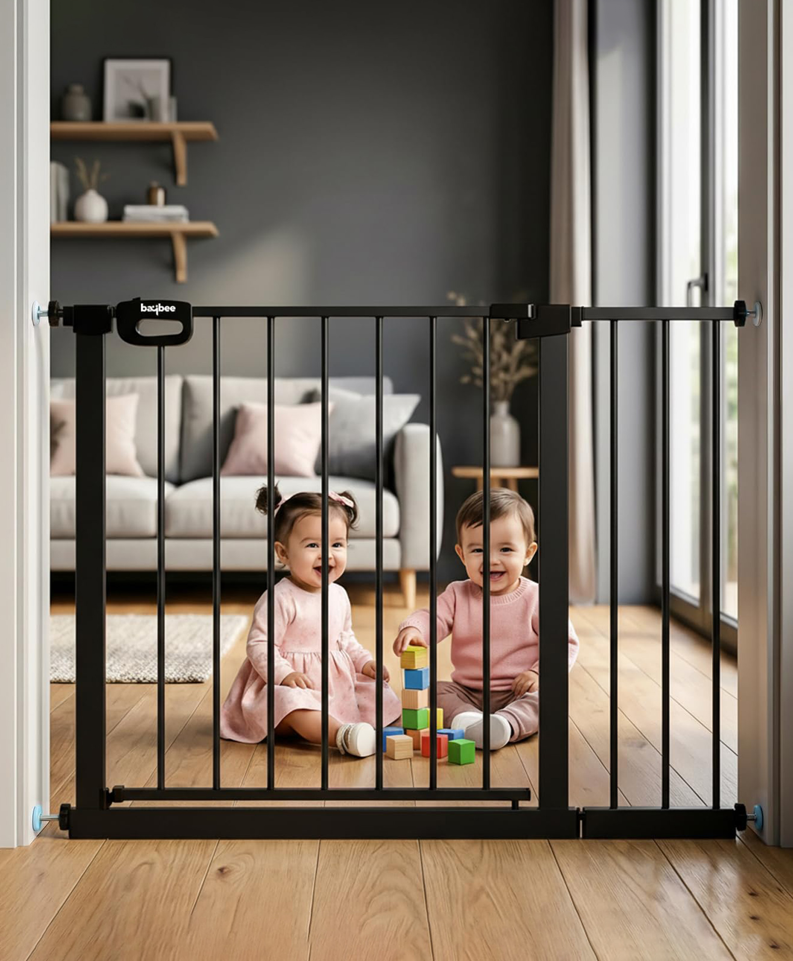 Baybee Baby Safety Gate for Door & Stairs 75-105 cm, No Drill Auto-Close Safety Gate for Kids & Pets, 180° Wide Opening (Black)-image-14