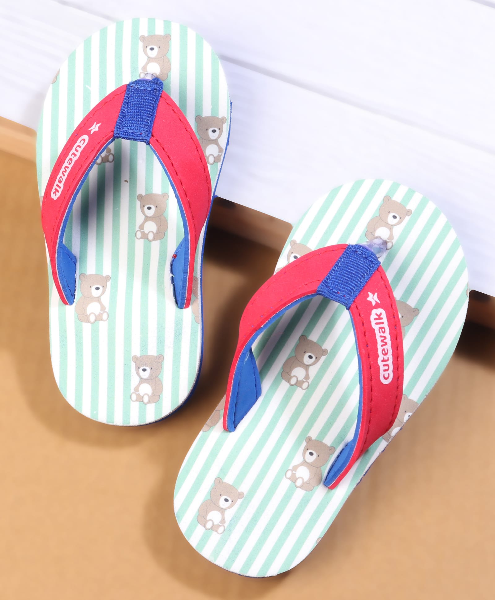 Cute Walk by Babyhug Flip Flops with Teddy Print - Red-image-8