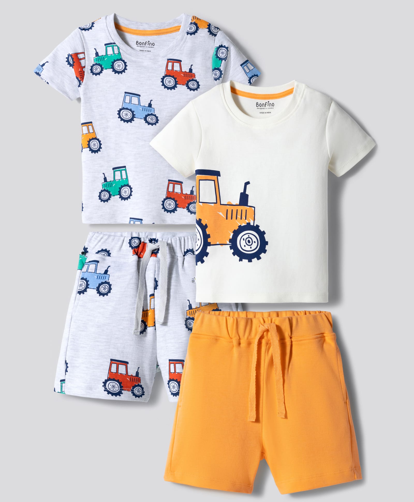 Bonfino 100% Cotton Knit Vehicles Printed Co-Ords T-shirt & Shorts Set Pack of 2 - Multicolour-picture-31