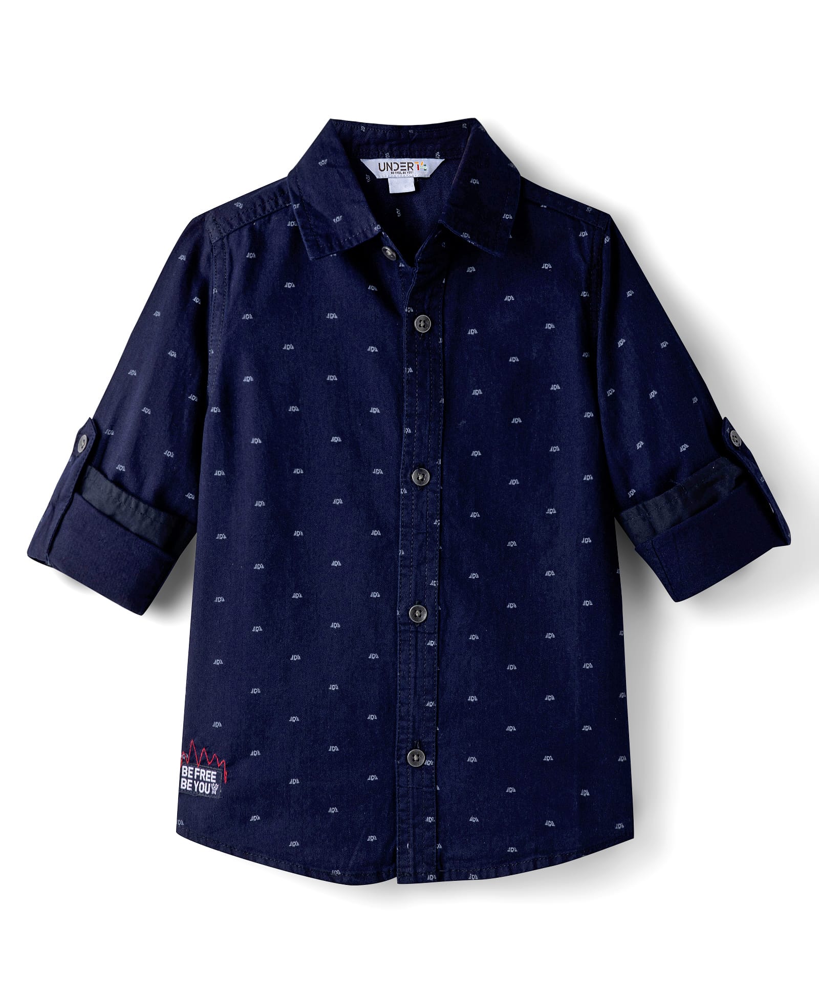 Under Fourteen Only Full Sleeves Motif Printed Shirt - Navy Blue-image-47