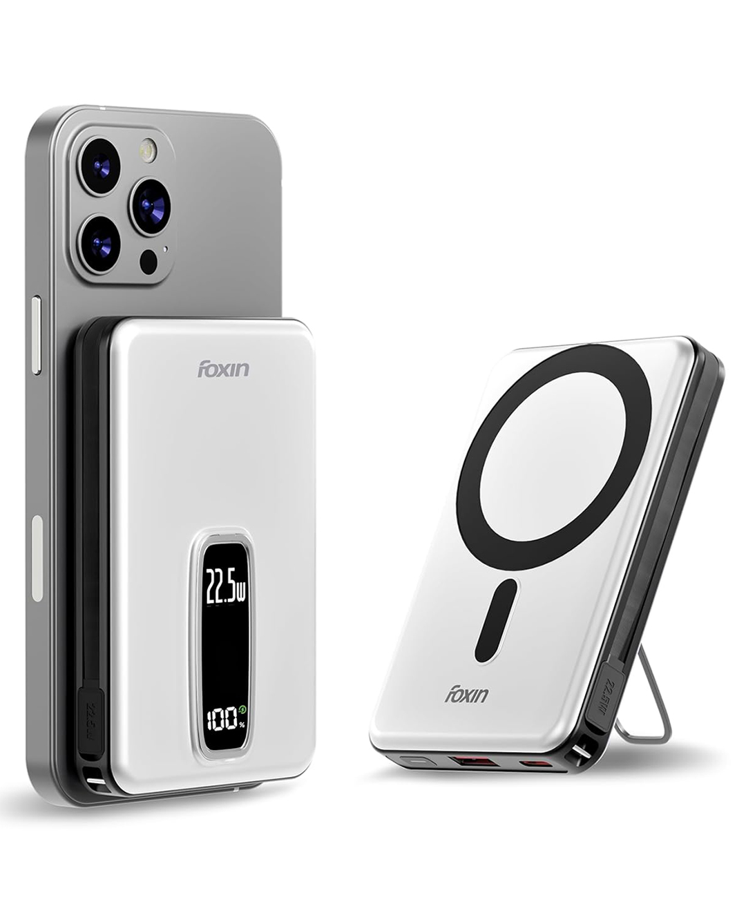 Foxin Mag One Wireless 10000 mAh Fast Charging Power Bank With Metal Stand | USB Type C Input & Output, 22.5W Portable Charger for iPhone 12 & Above, Android & Qi Enabled Devices - White-image-29