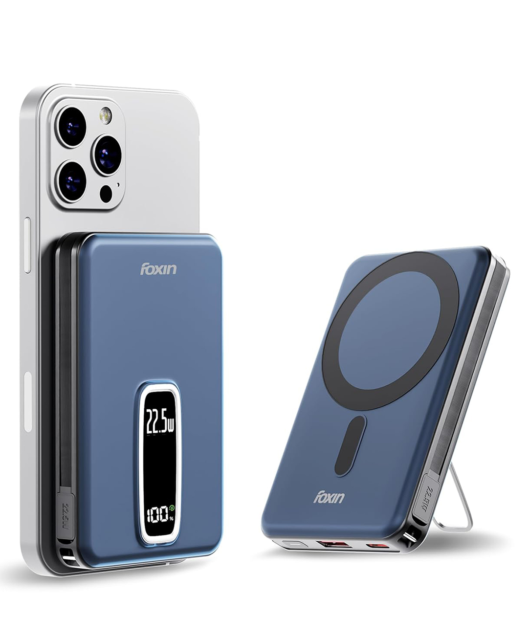Foxin Mag One Wireless 10000 mAh Fast Charging Power Bank With Metal Stand | USB Type C Input & Output, 22.5W Portable Charger for iPhone 12 & Above, Android & Qi Enabled Devices - Blue-image-30