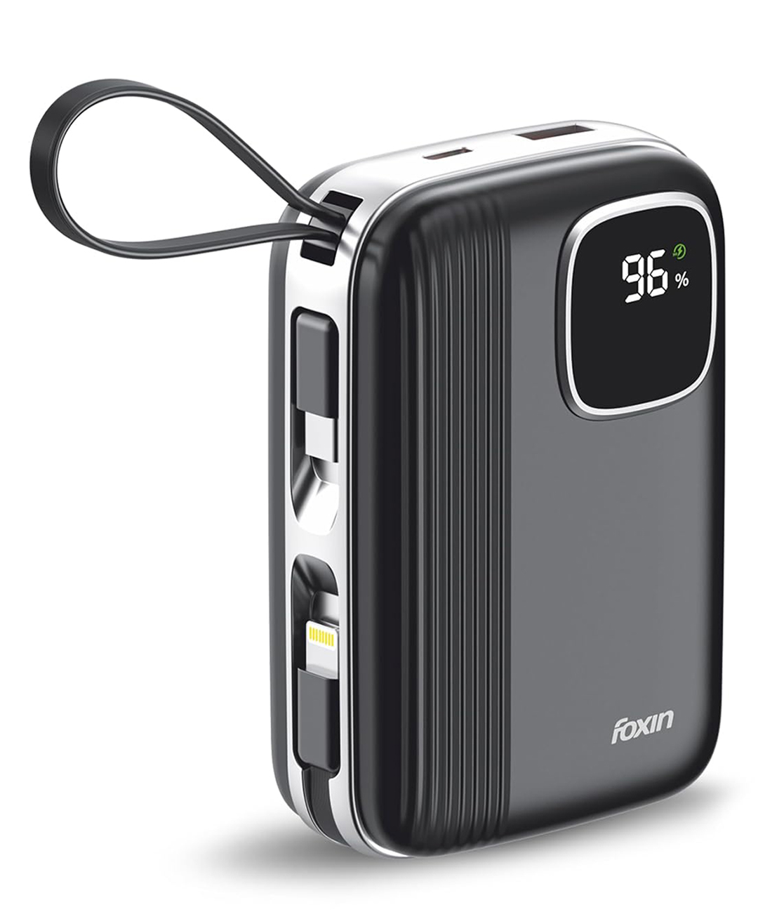 Foxin Charge X 20 Pocket Power Bank 20000 mAh 22.5W Super Fast Charging | Type C & 8 Pin Dual Output Ports| Type C & USB Input & Output |Supports Android, Apple, Tablets | Built-in-Cable - Black-picture-20