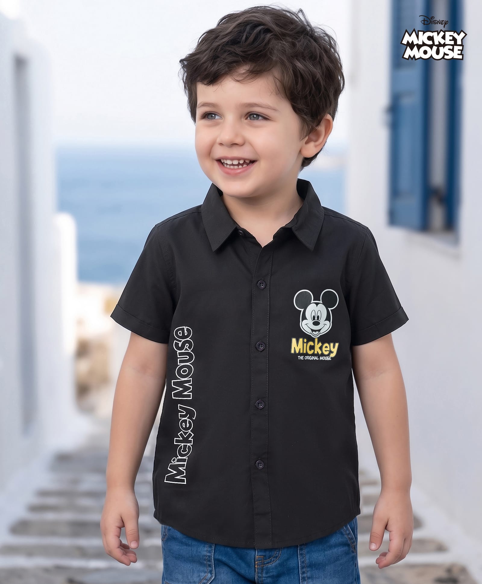 Babyhug Disney Cotton Woven Shirt Half Sleeves with Mickey Mouse Graphics Black 2-3 Years-image-36