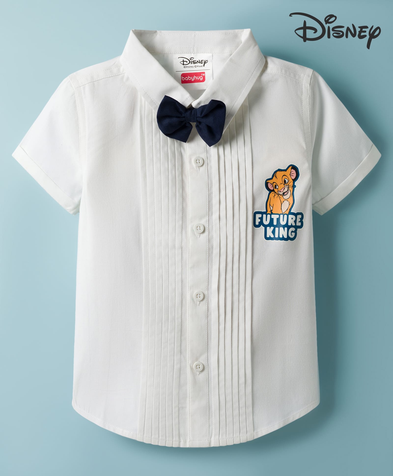 Babyhug Disney Cotton Woven Shirt Half Sleeves Pleated with Lion King Graphics White 5-6 Years-picture-15