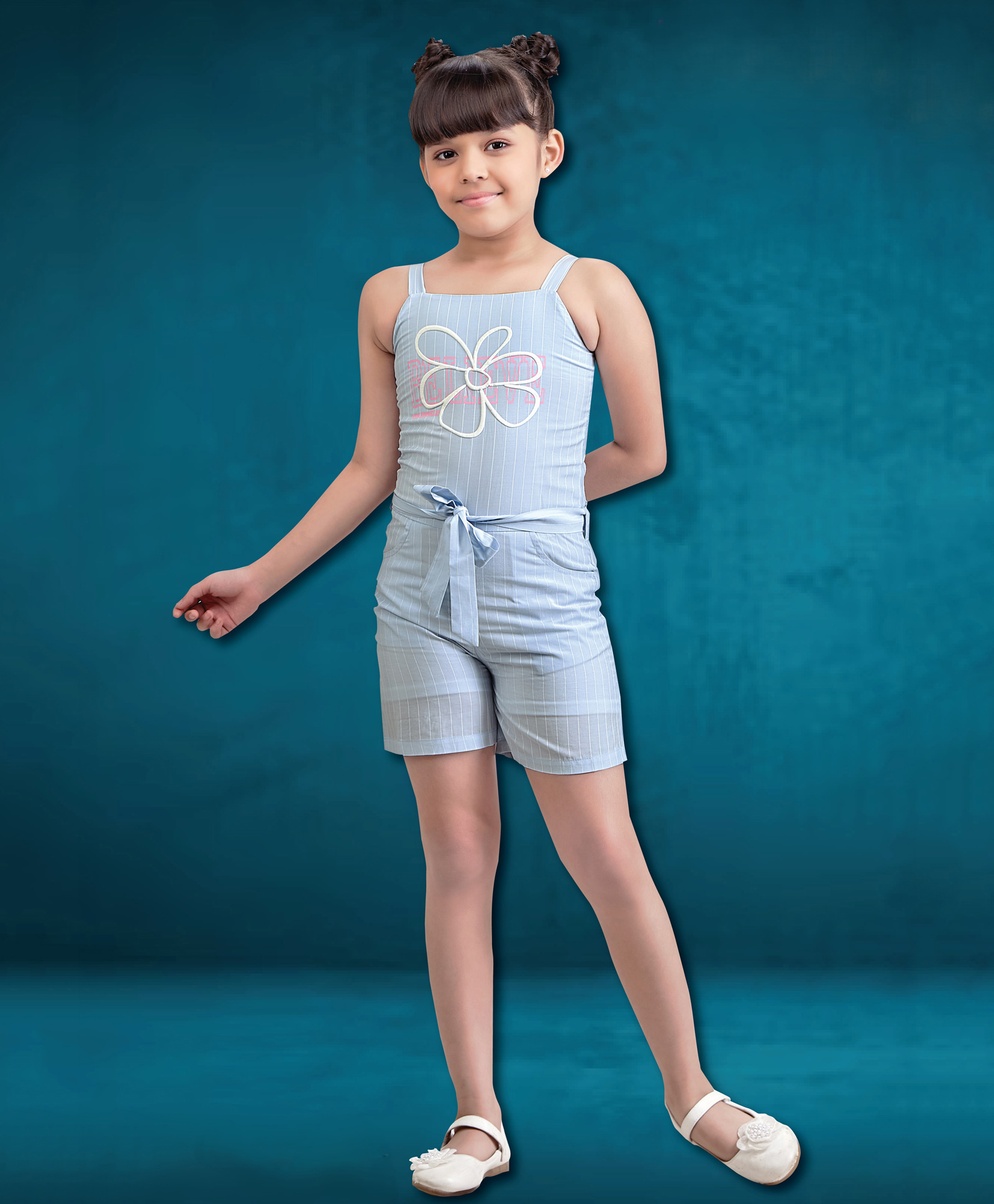 Tiny Girl Woven Sleeveless Floral Embroidered Striped Jumpsuit - Power Blue-picture-32