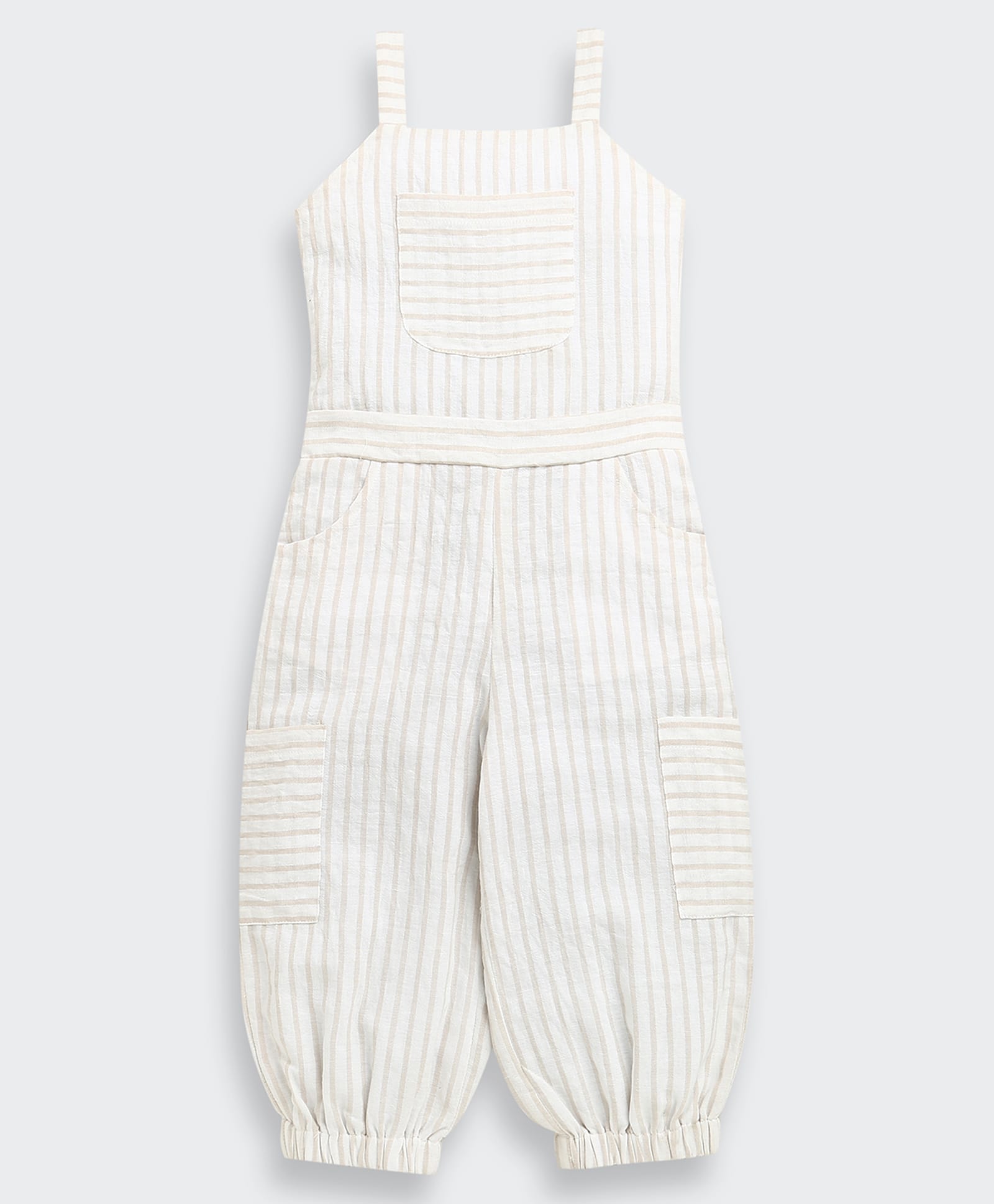 Tiny Girl Cotton Woven Sleeveless Striped Jumpsuit - Fawn-picture-13