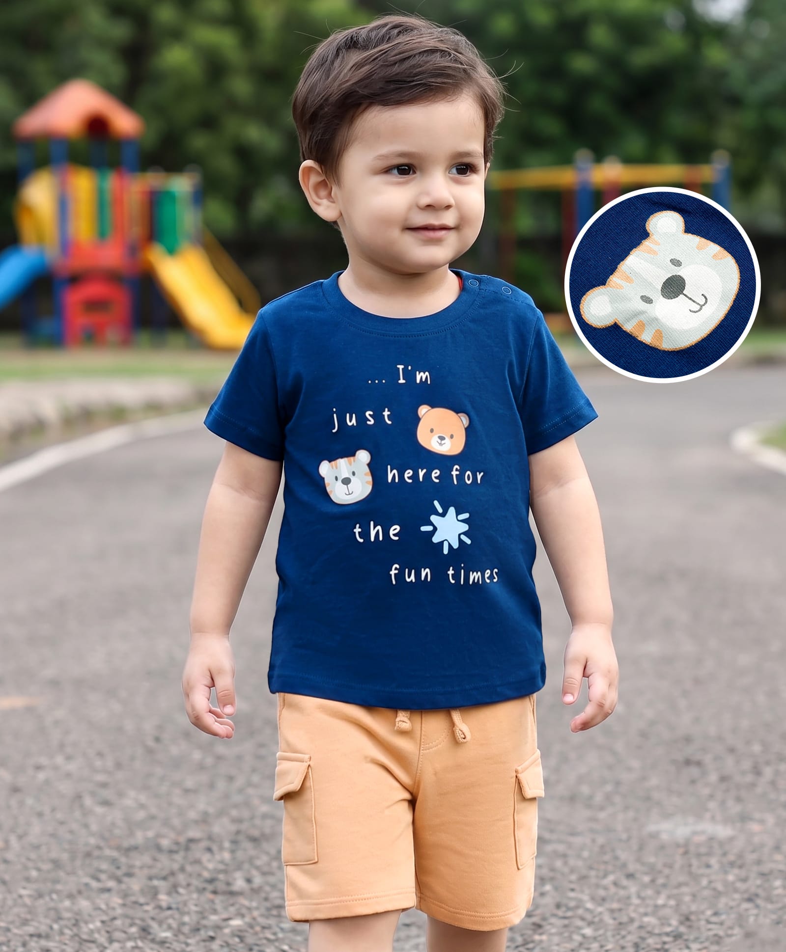 Babyhug Slub Jersey Knit Half Sleeves Animal Printed T-Shirt & Shorts Set - Navy Blue-picture-16