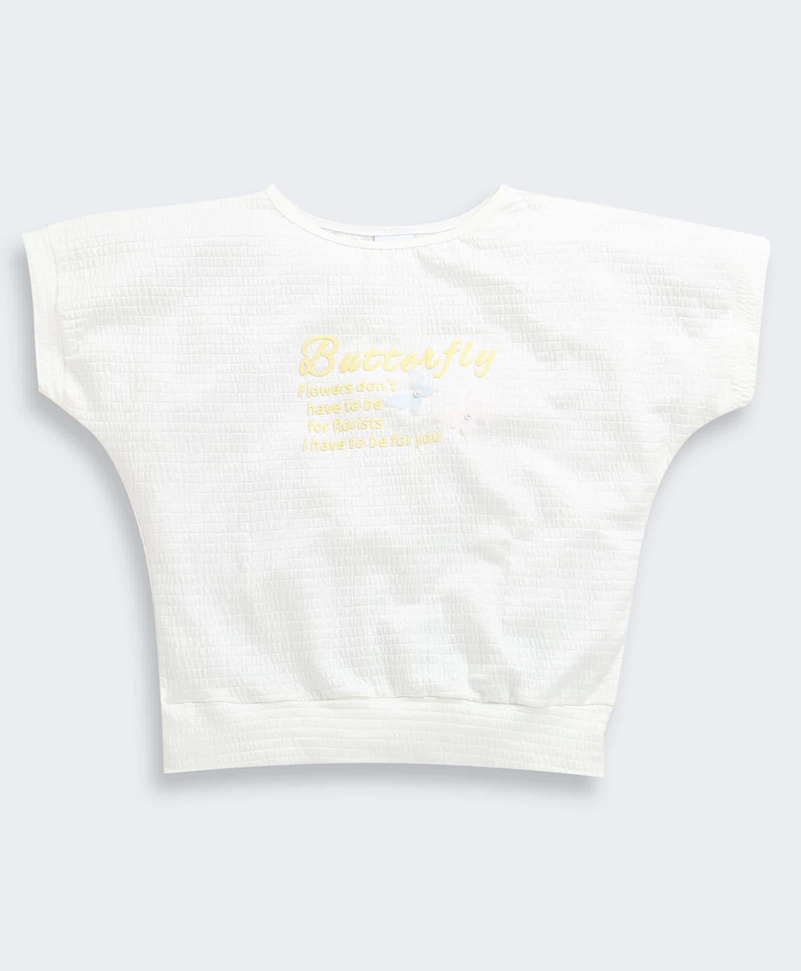 Tiny Girl Woven Half Sleeves Butterfly Text Printed Crop Top - White-picture-21