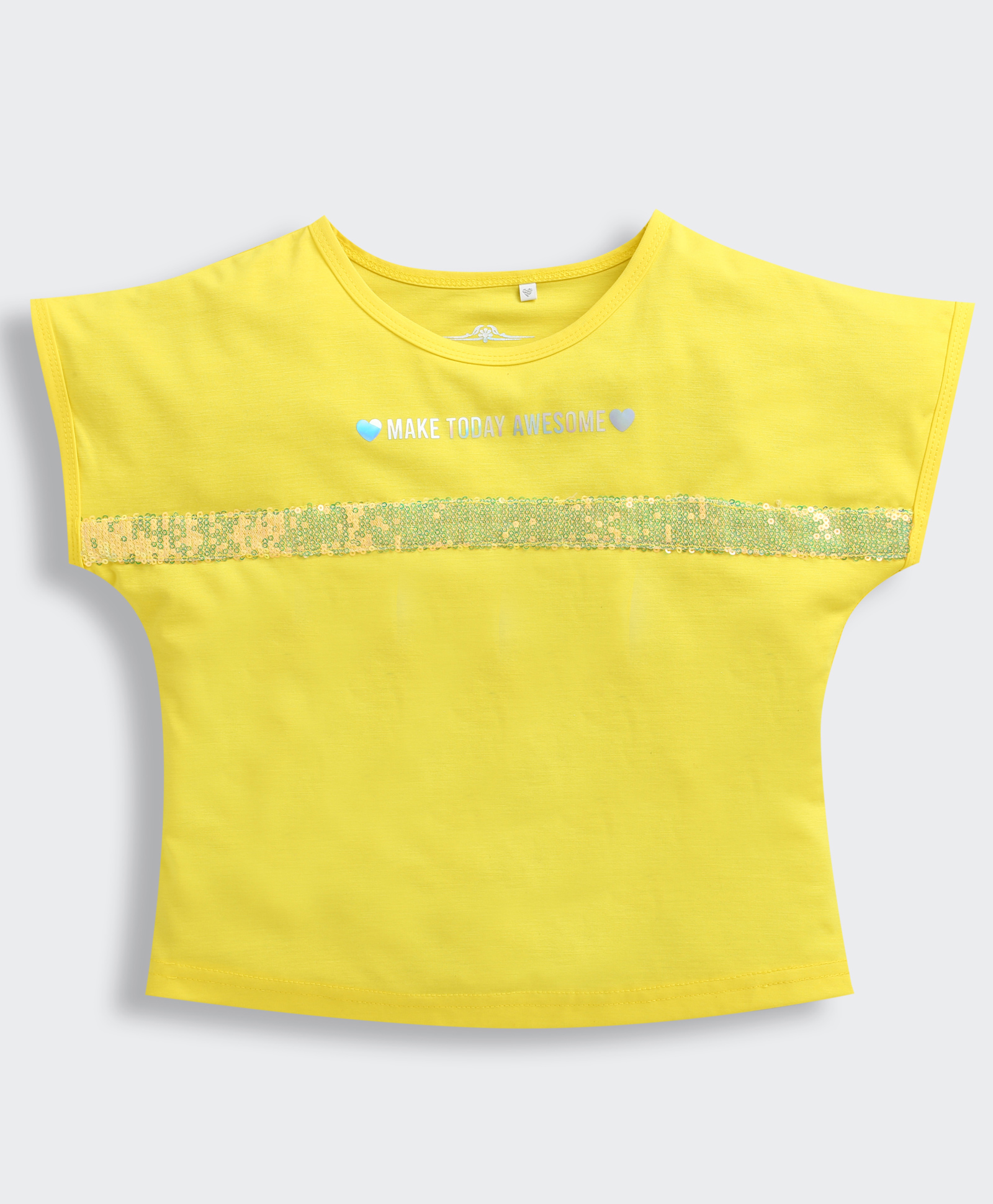 Tiny Girl Woven Half Sleeves make Today Awesome Text Printed Top - Lemon-picture-17
