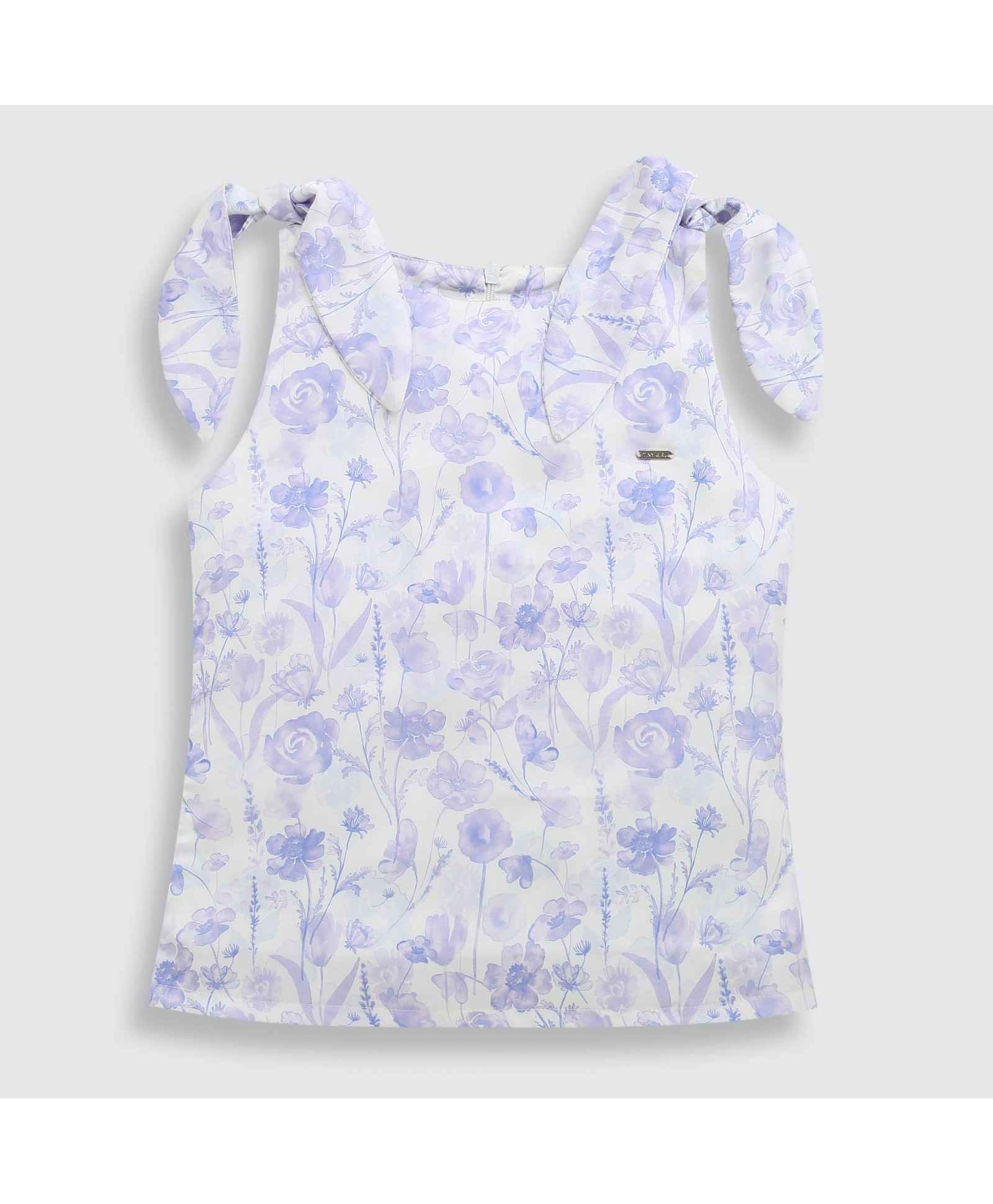 Tiny Girl Woven Shoulder Tie Up Sleeveless Floral Printed Top - Purple-picture-27