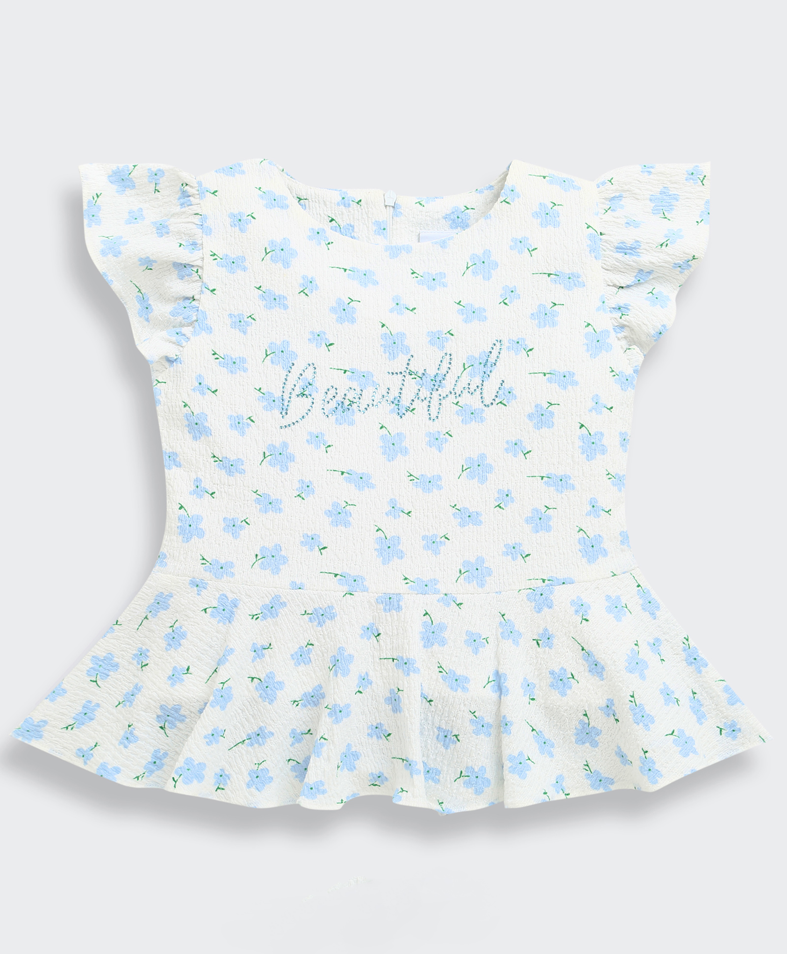 Tiny Girl Woven Cap Sleeves Floral Printed Peplum Top - Blue-picture-12