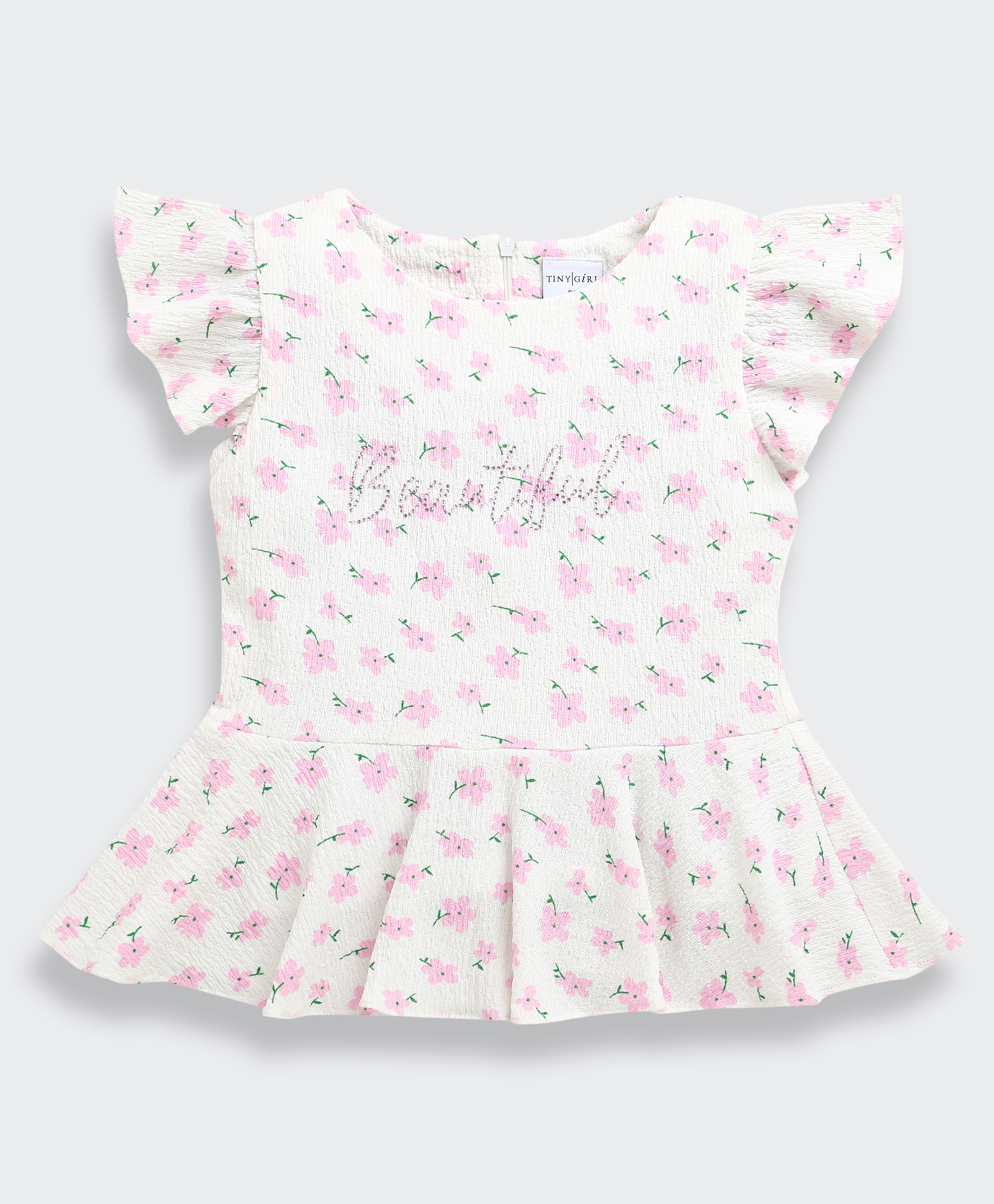 Tiny Girl Woven Cap Sleeves Floral Printed Peplum Top - Pink-picture-23