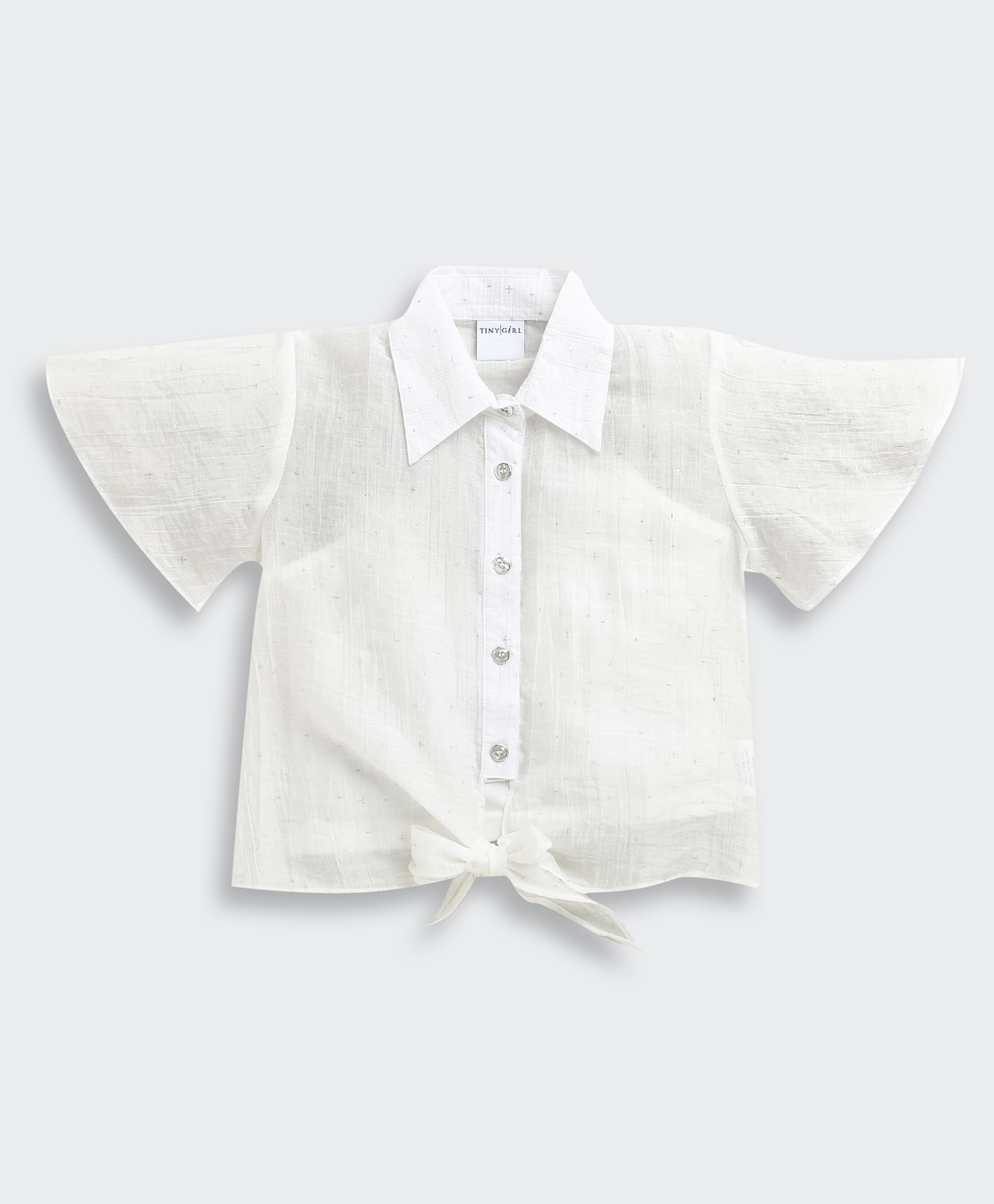 Tiny Girl Cotton Woven Full Bell Sleeves Solid Top - White-picture-20