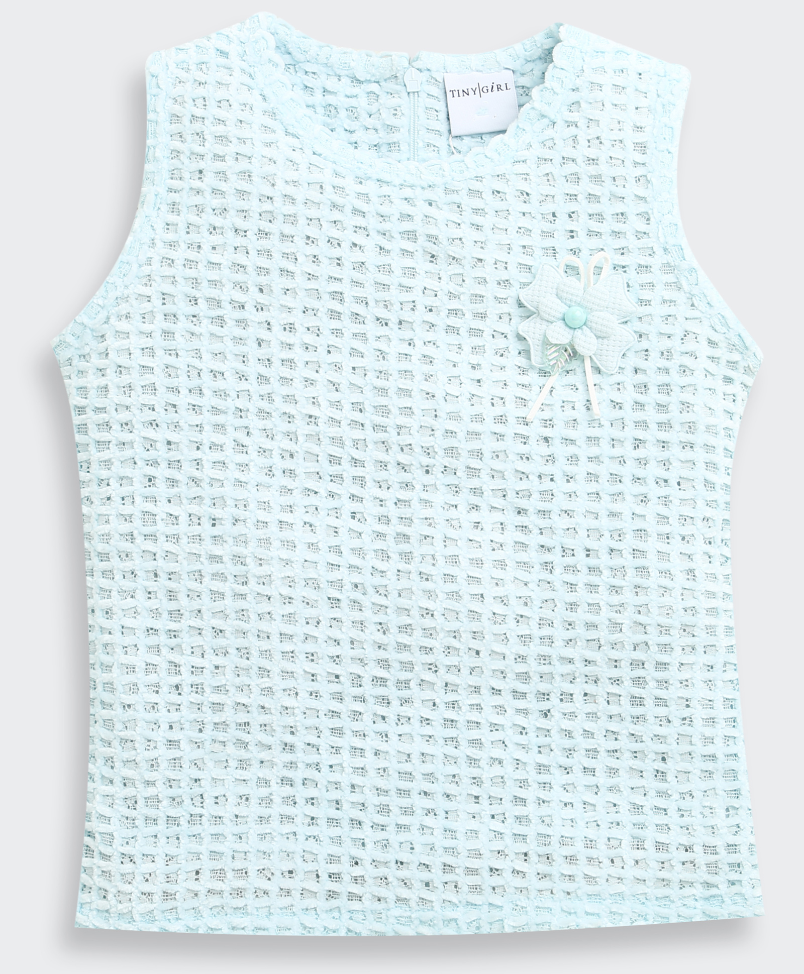 Tiny Girl Woven Sleeveless Textured Bead Embellished Floral Applique Detailed Top - Blue-picture-35