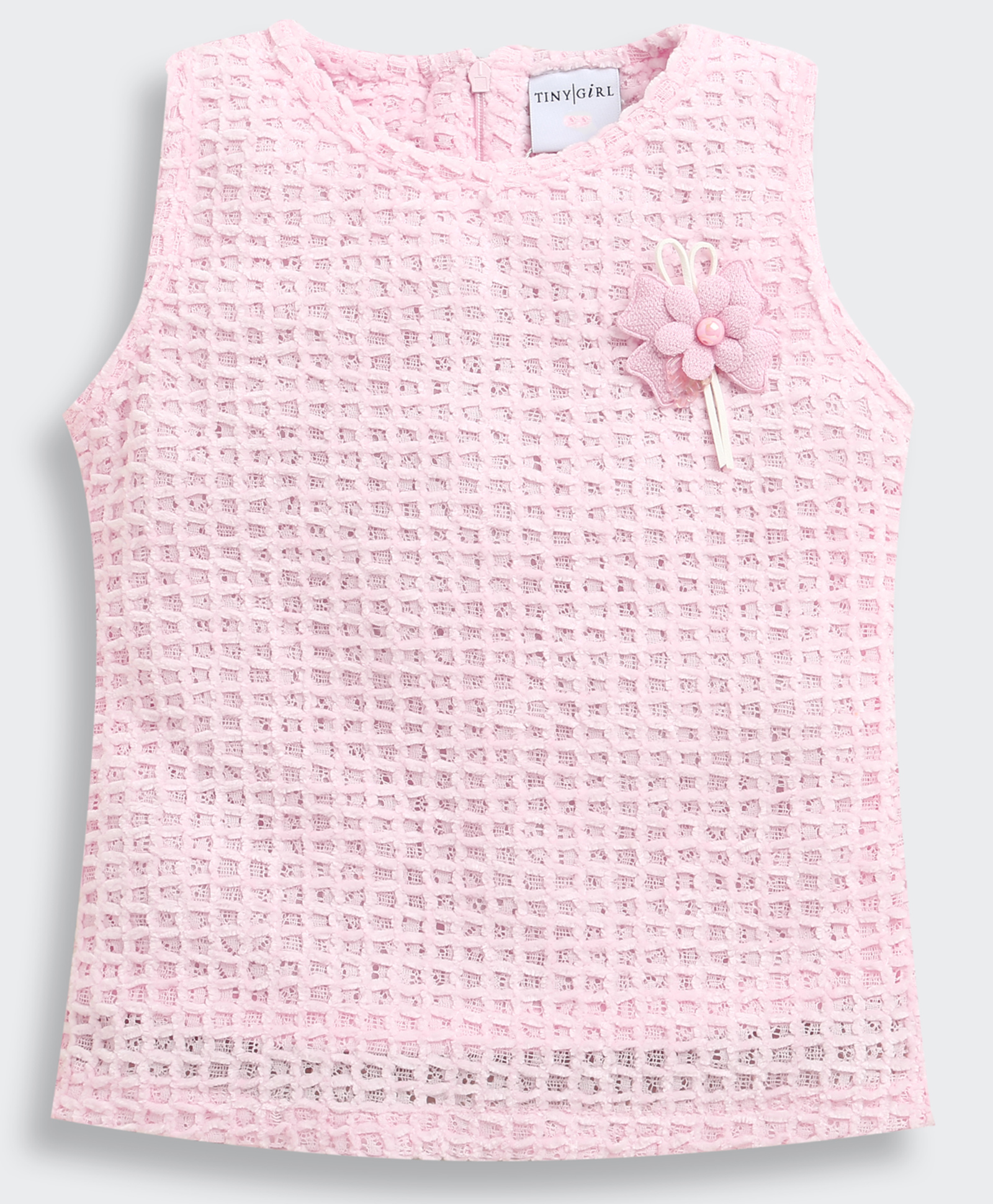 Tiny Girl Woven Sleeveless Textured Bead Embellished Floral Applique Detailed Top - Pink-picture-37