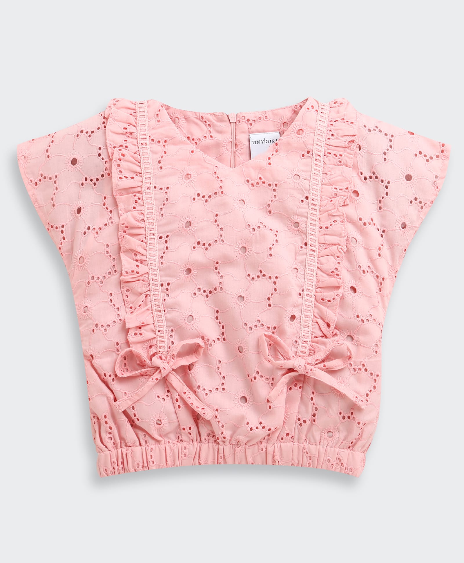 Tiny Girl Cotton Woven Half Sleeves Floral & Schiffli Embroidered Top - Pink-picture-39