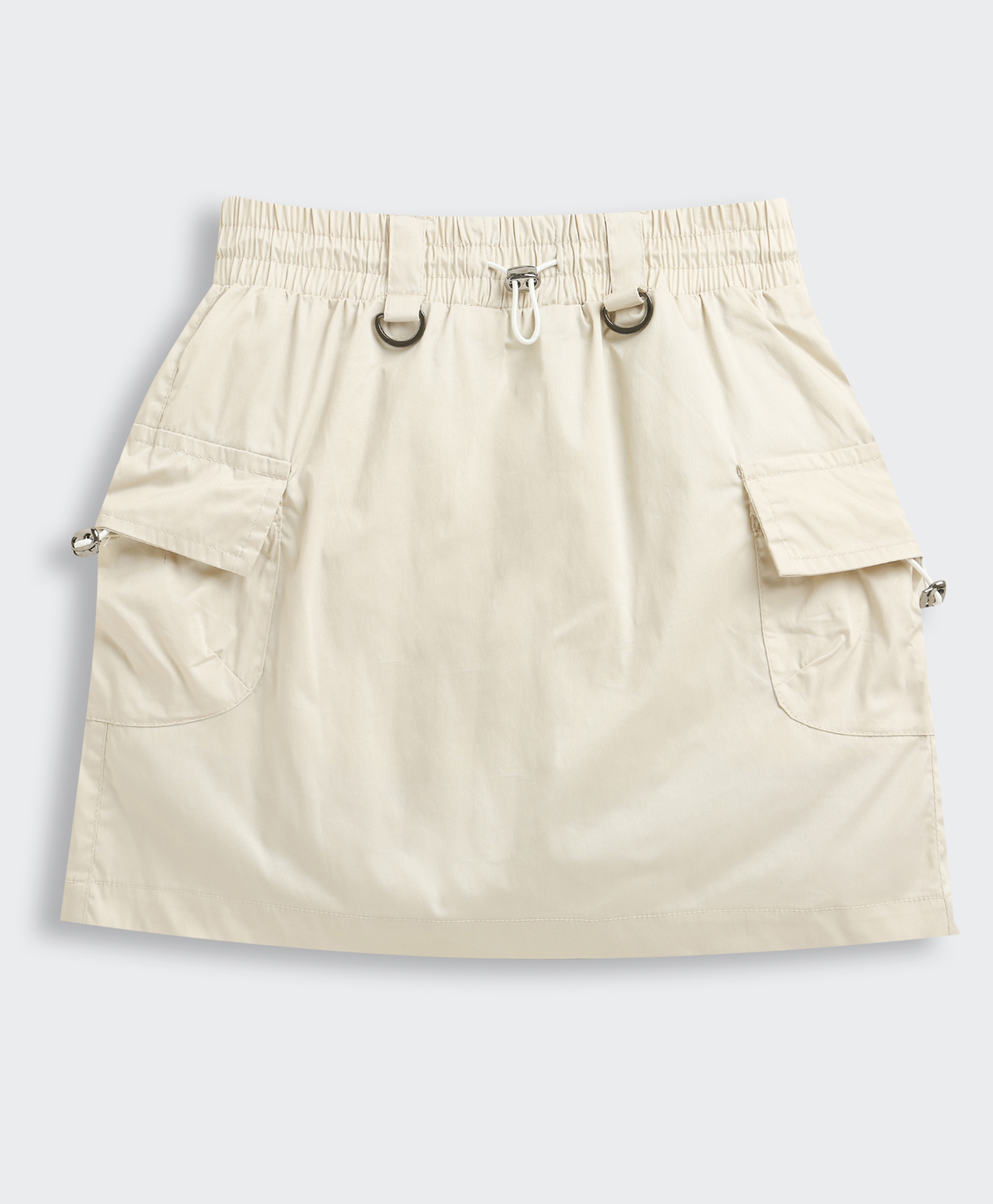 Tiny Girl Cotton Woven Solid Cargo Skirt - Cream-picture-30