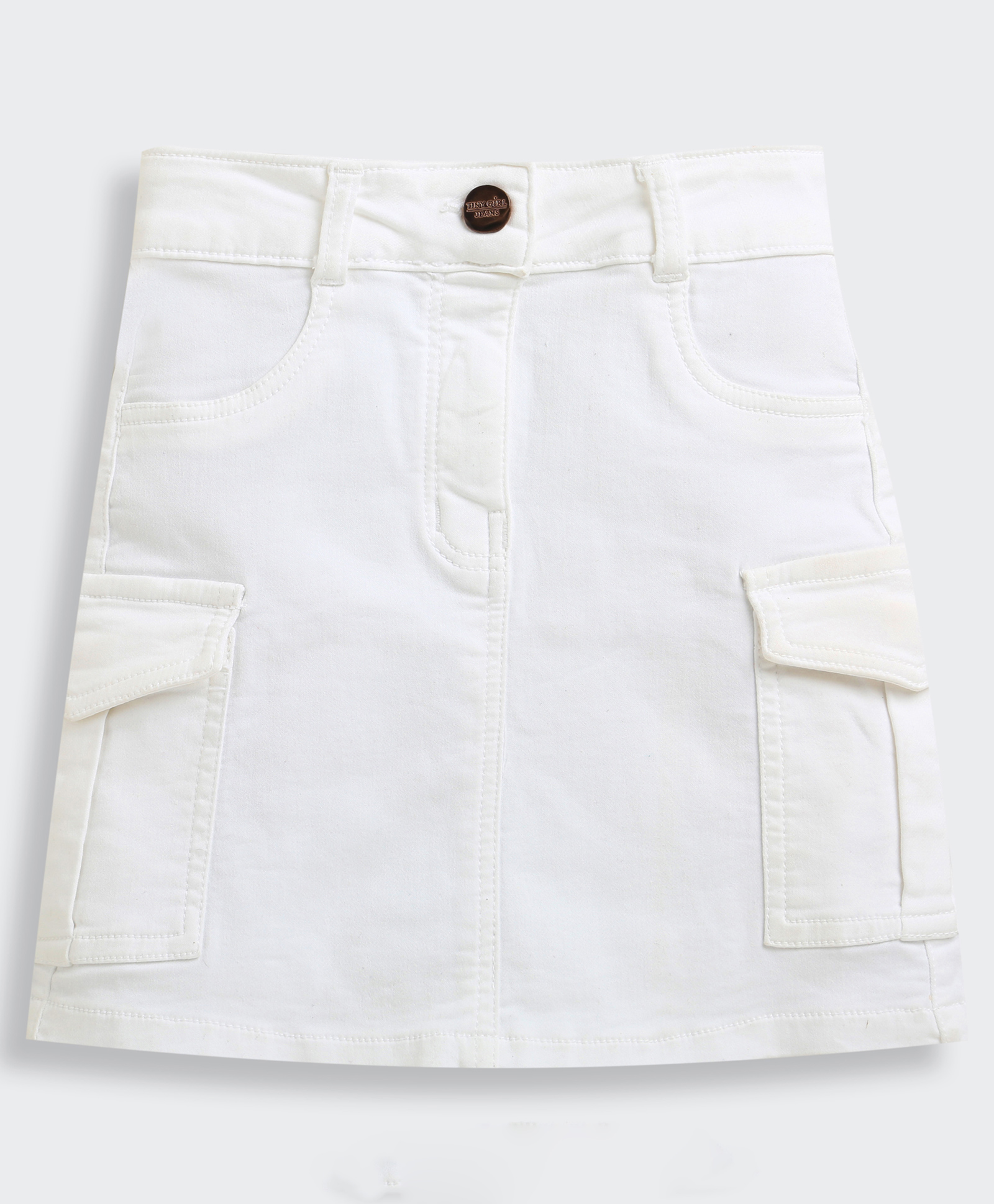 Tiny Girl Cotton Woven Solid Cargo Skirt - White-picture-35