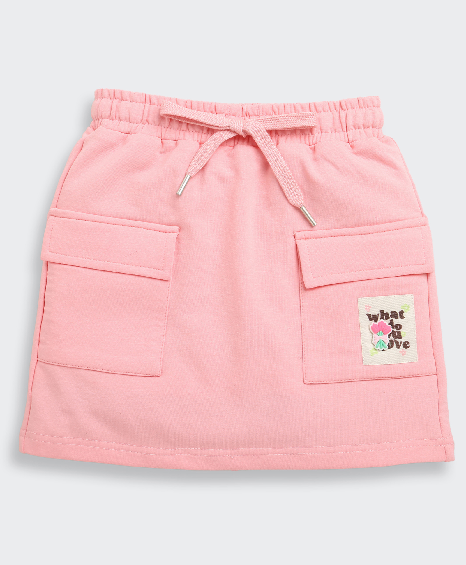 Tiny Girl Cotton Knit Typography Patch Detailed Cargo Skirt - Peach-picture-27