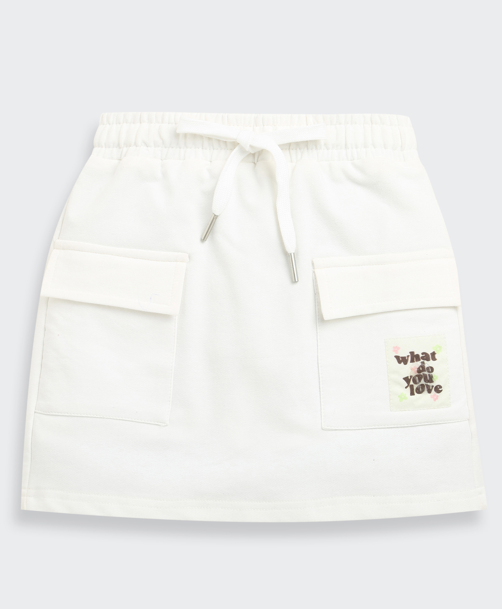 Tiny Girl Cotton Knit Typography Patch Detailed Cargo Skirt - White-image-13
