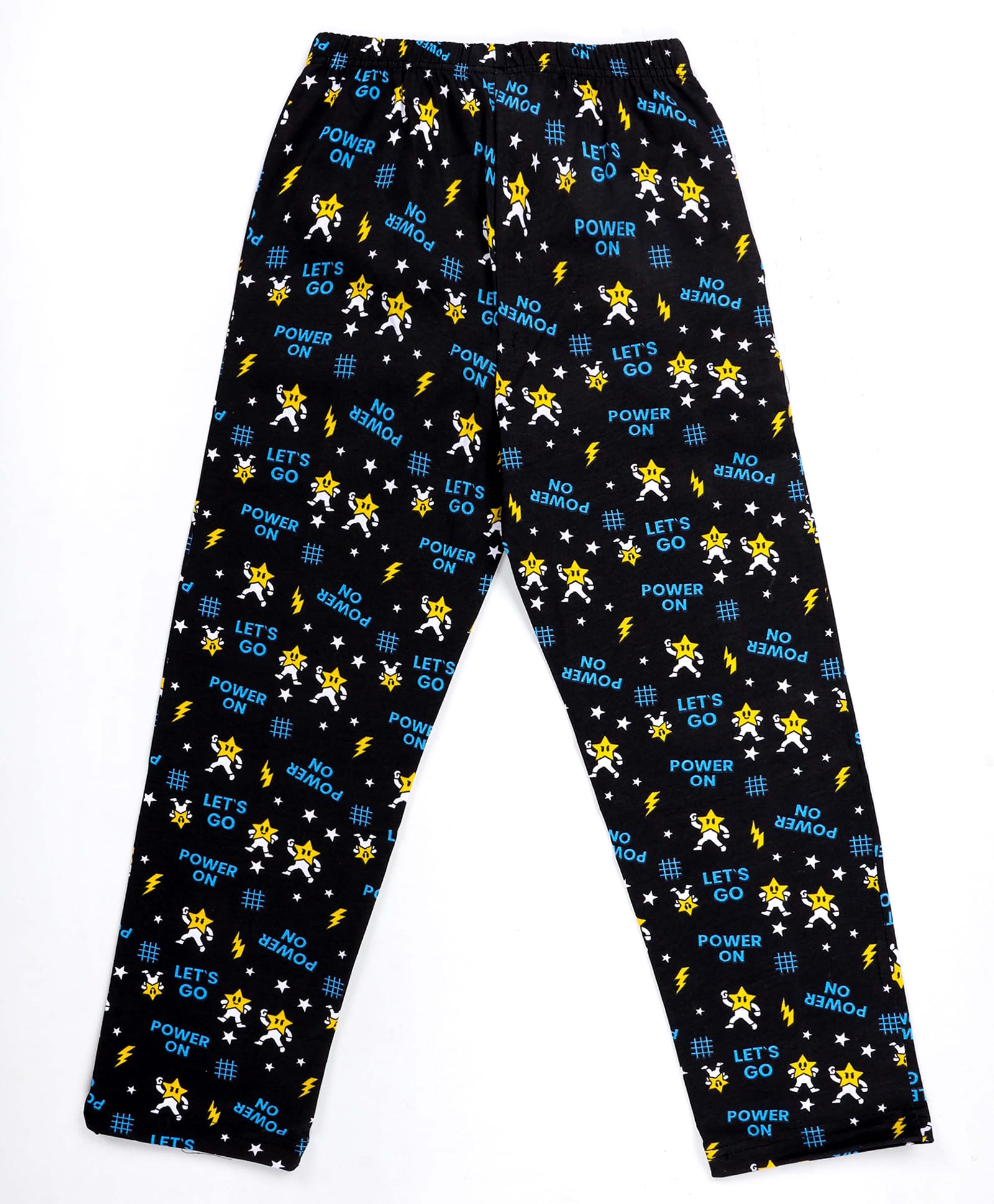 Kiddopanti Cotton Knit Power On Text Printed Pajama - Black-picture-13