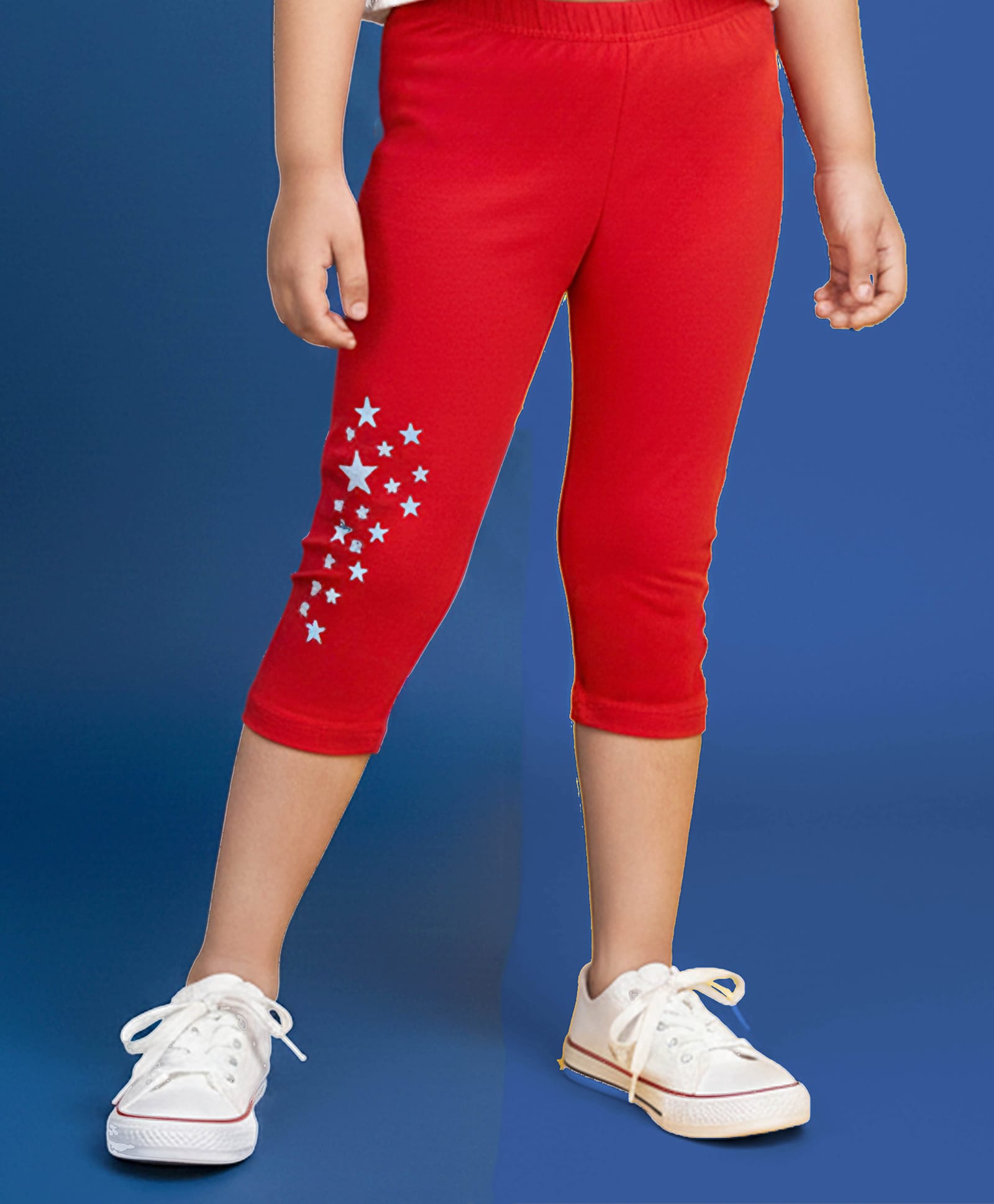 Kiddopanti Cotton Spandex Knit Star Printed Capri Legging - Dark Coral-image-7