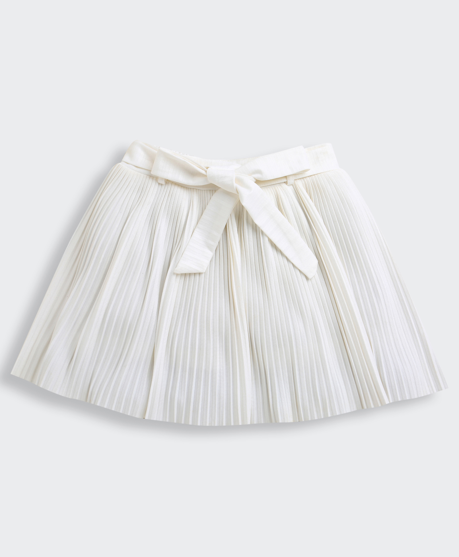 Tiny Girl Woven Soild Pleated Skirt With Belt - White-picture-14