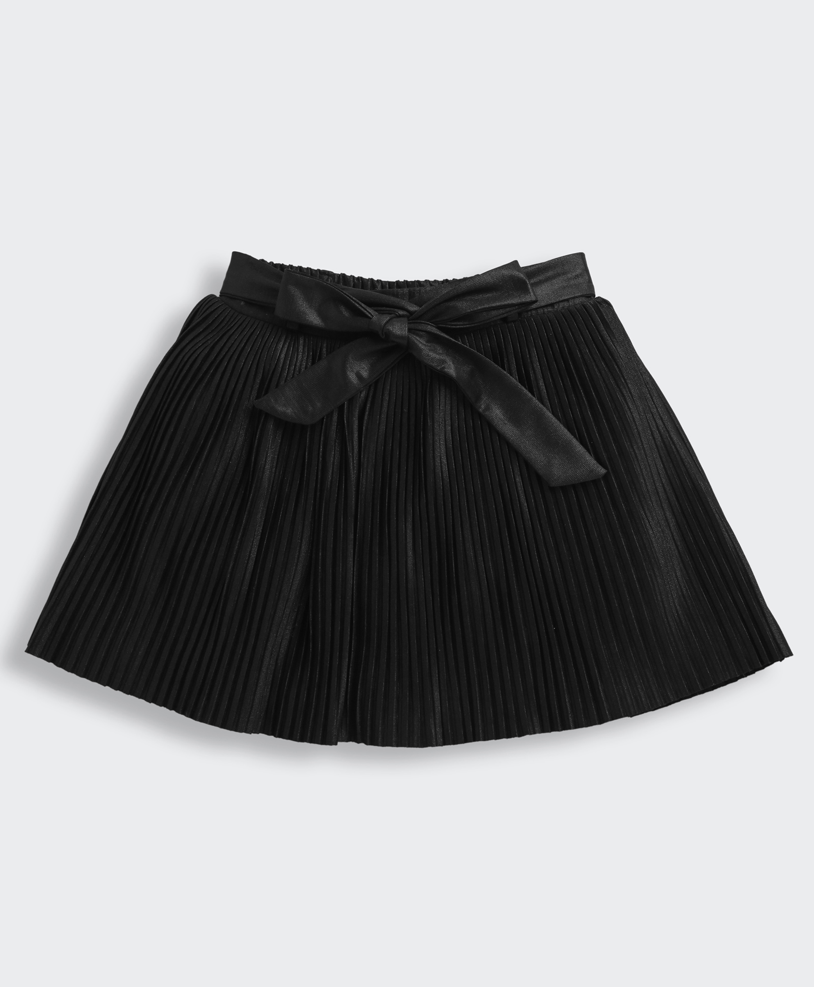 Tiny Girl Woven Soild Pleated Skirt With Belt - Black-picture-22