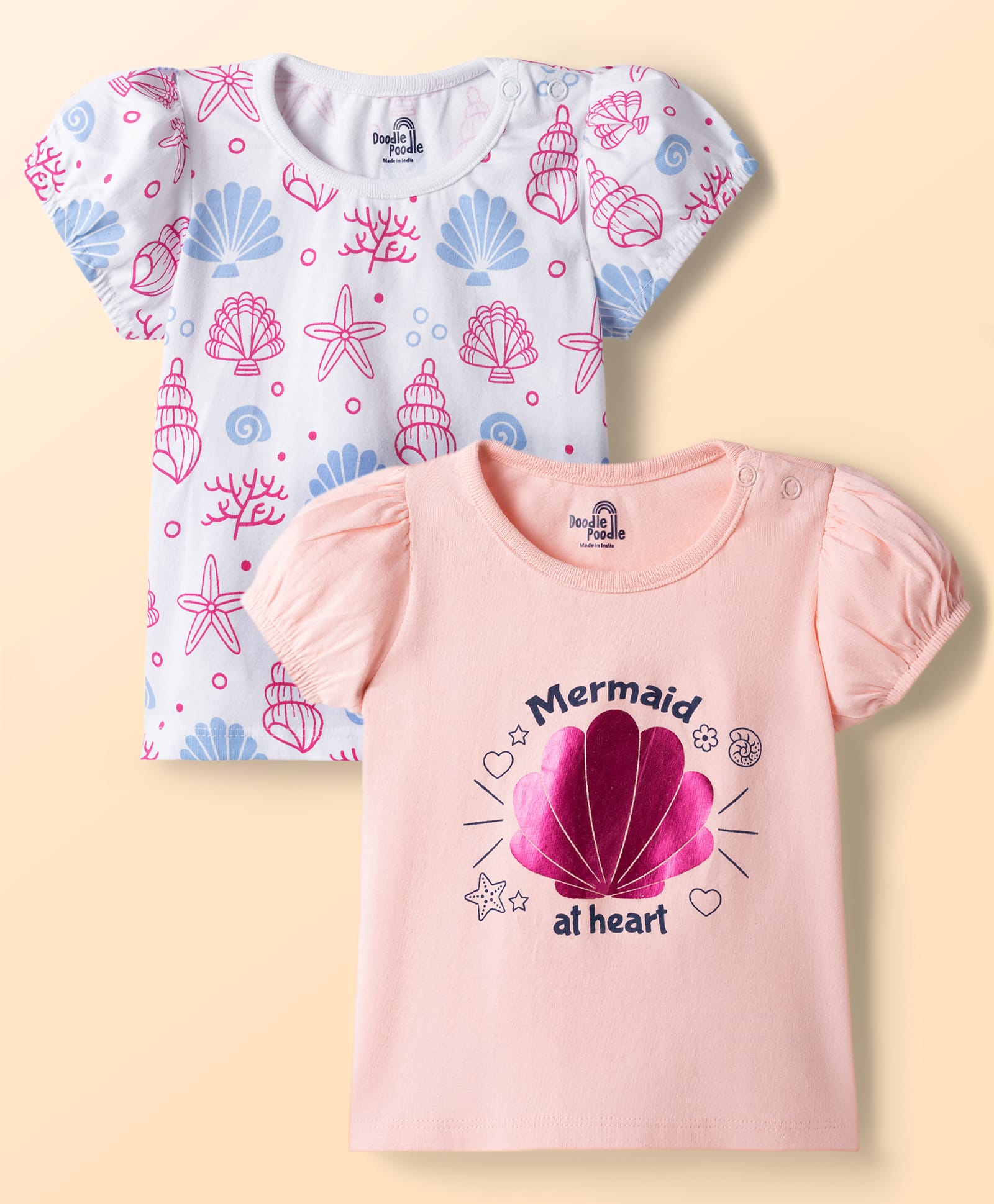 Doodle Poodle Cotton Knit Tops Half Sleeves Printed Pink 0-0 Months Pack of 2-image-29