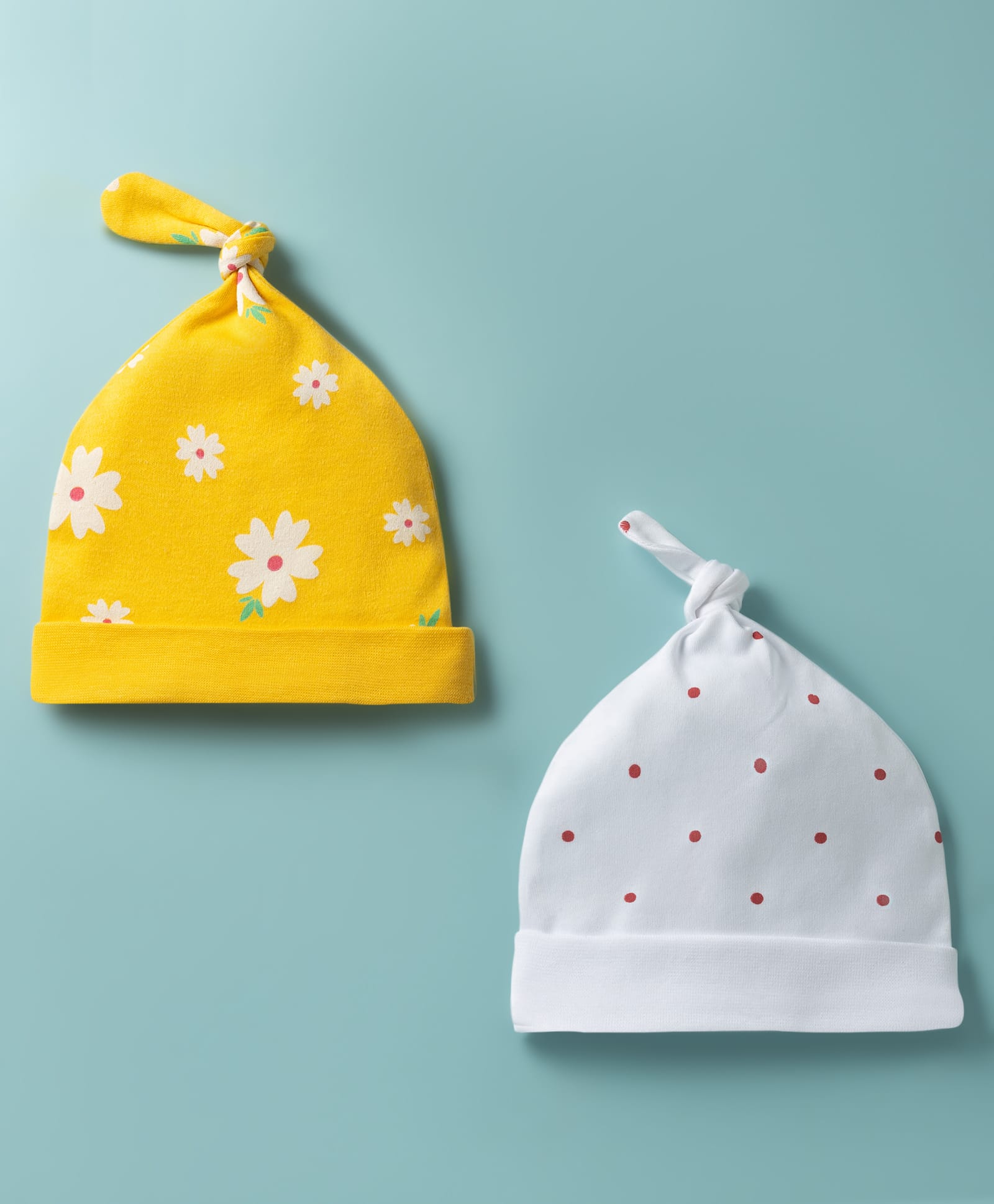 Babyhug 100% Cotton Knit Caps with Floral & Polka Dot Print Pack of 2 Multicolor - Diameter 9.5 cm-image-29