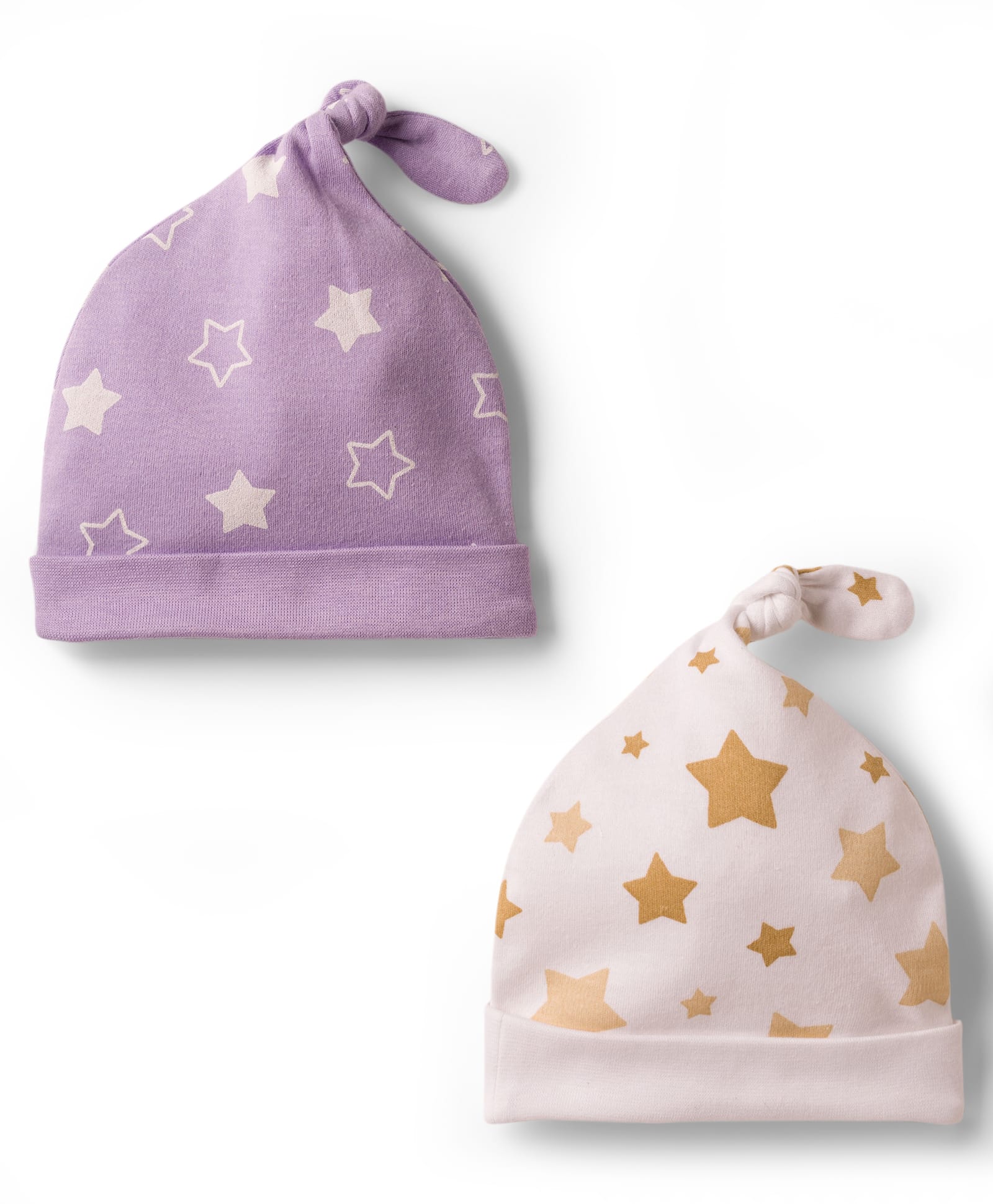 Babyhug 100% Cotton Knit Caps with Star Print Pack of 2 Multicolor - Diameter 10 cm-picture-20