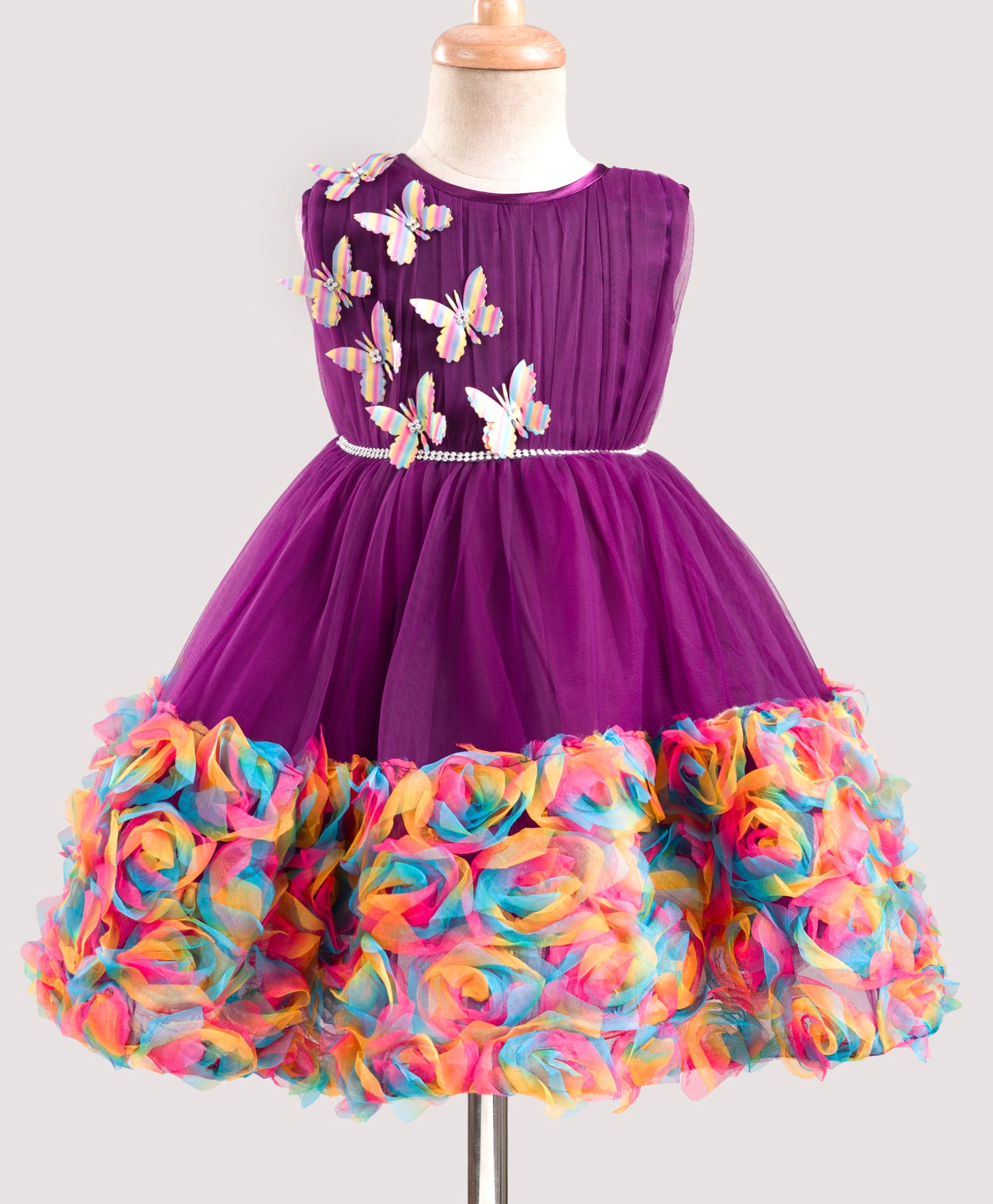 Enfance Sleeveless Pleated Bodice & Butterfly Applique Detailed Flare Dress - Wine - 16 - Net (DC) - (6 to 12 Month)-picture-8