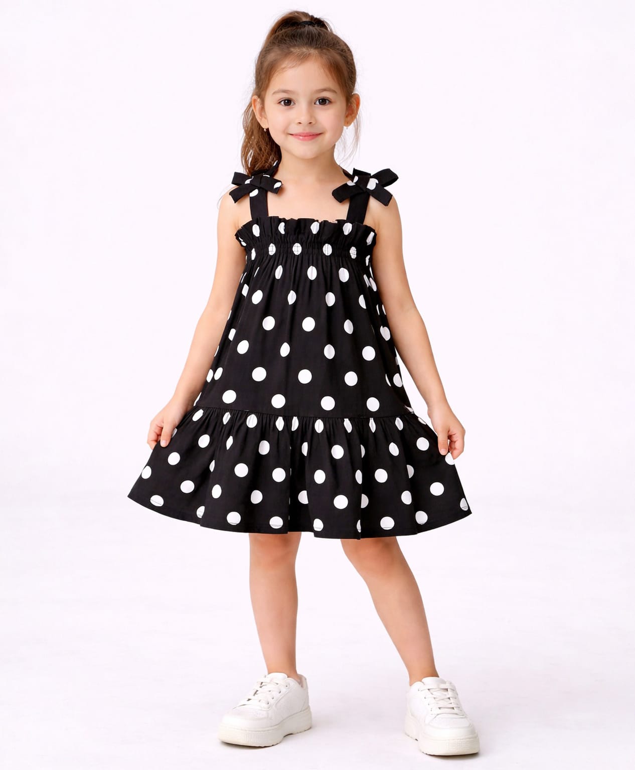 CrayonFlakes Rayon Woven Sleeveless Polka Dots Printed Dress - Black-picture-35