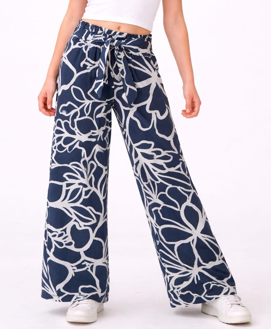 CrayonFlakes Rayon Woven Floral Printed Palazzo - Navy Blue-image-49