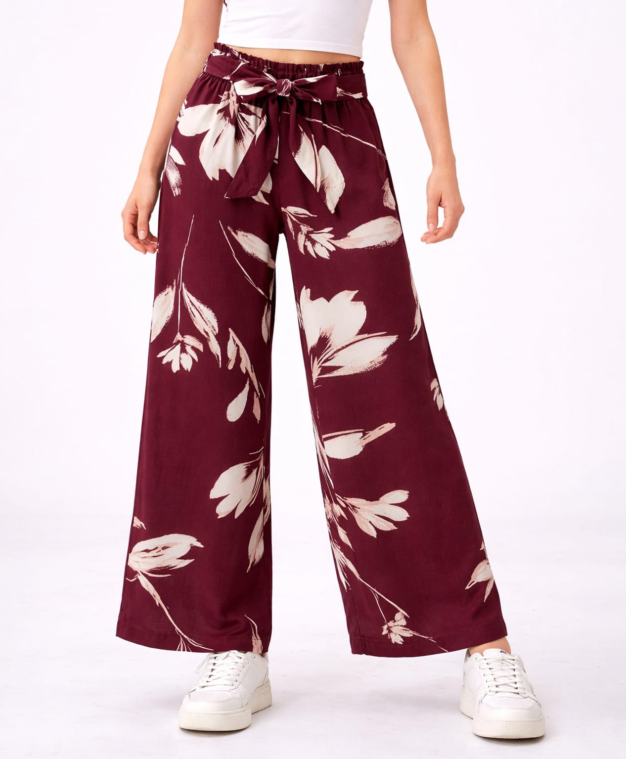 CrayonFlakes Rayon Woven Floral Printed Palazzo - Wine-picture-22