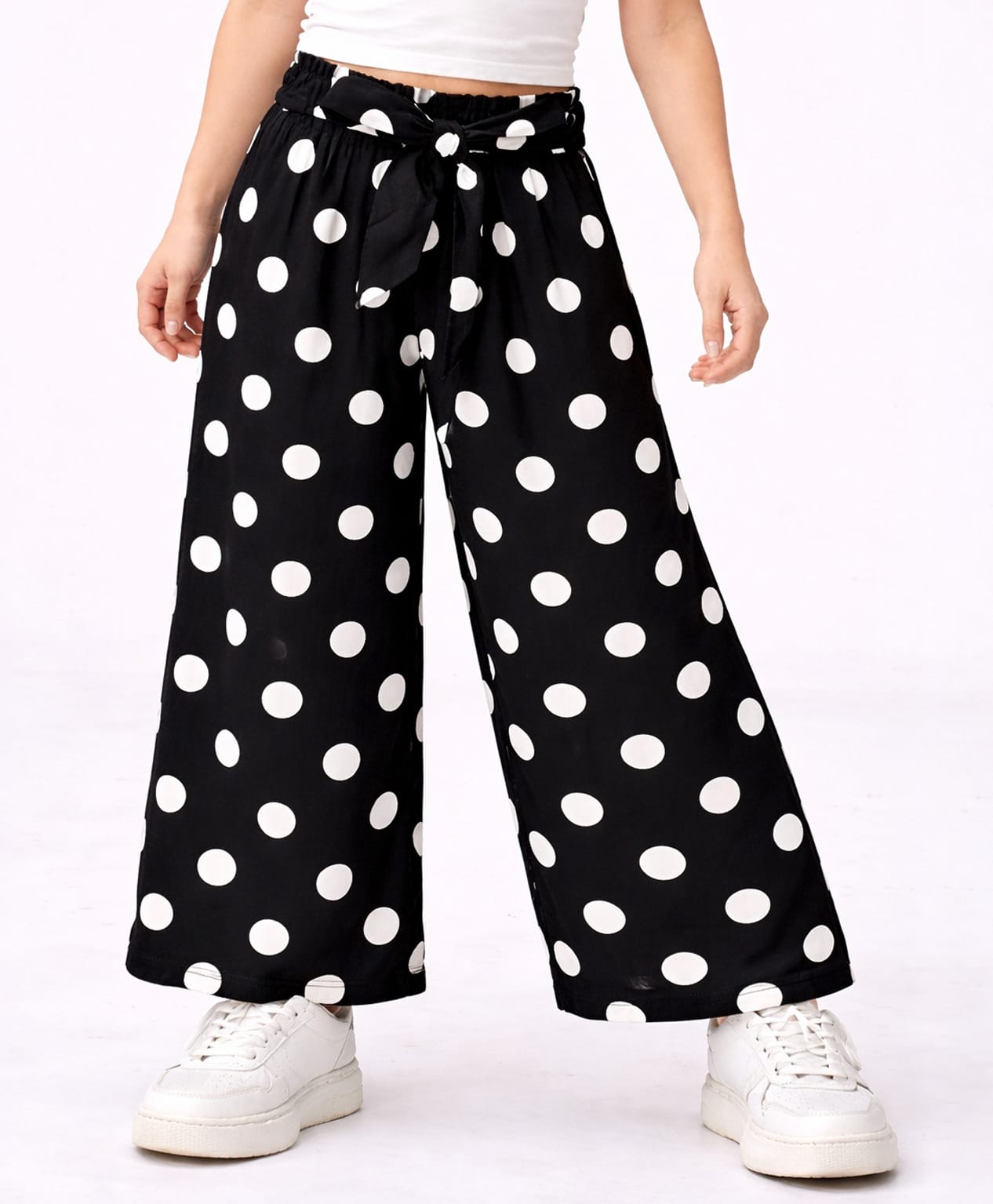 CrayonFlakes Rayon Woven Polka Dots Printed Palazzo - Black-picture-22