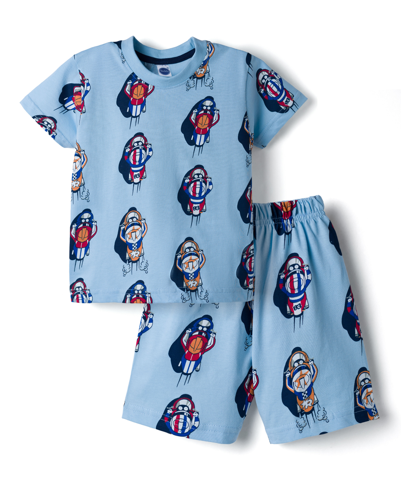 Teddy Sinker Knit Half Sleeves T-Shirt & Shorts Co-ord Night Suit With Racing Print - Blue-picture-30