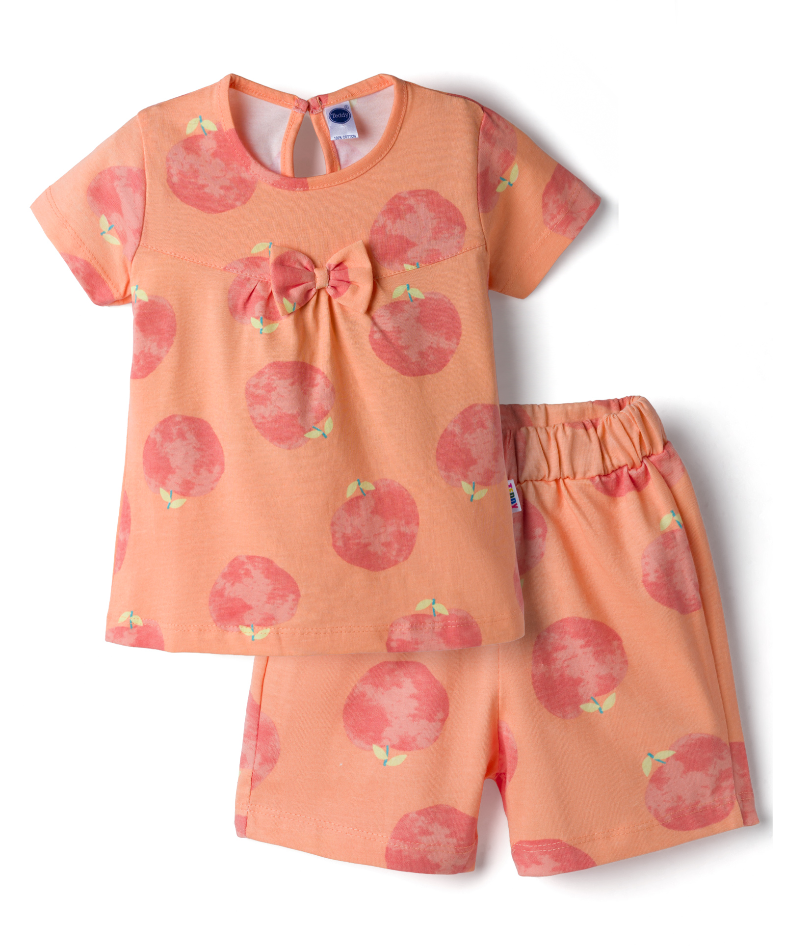 Teddy Sinker Knit Half Sleeves Co-Ords Top & Shorts Night Suit With Fruit Print - Orange-picture-42