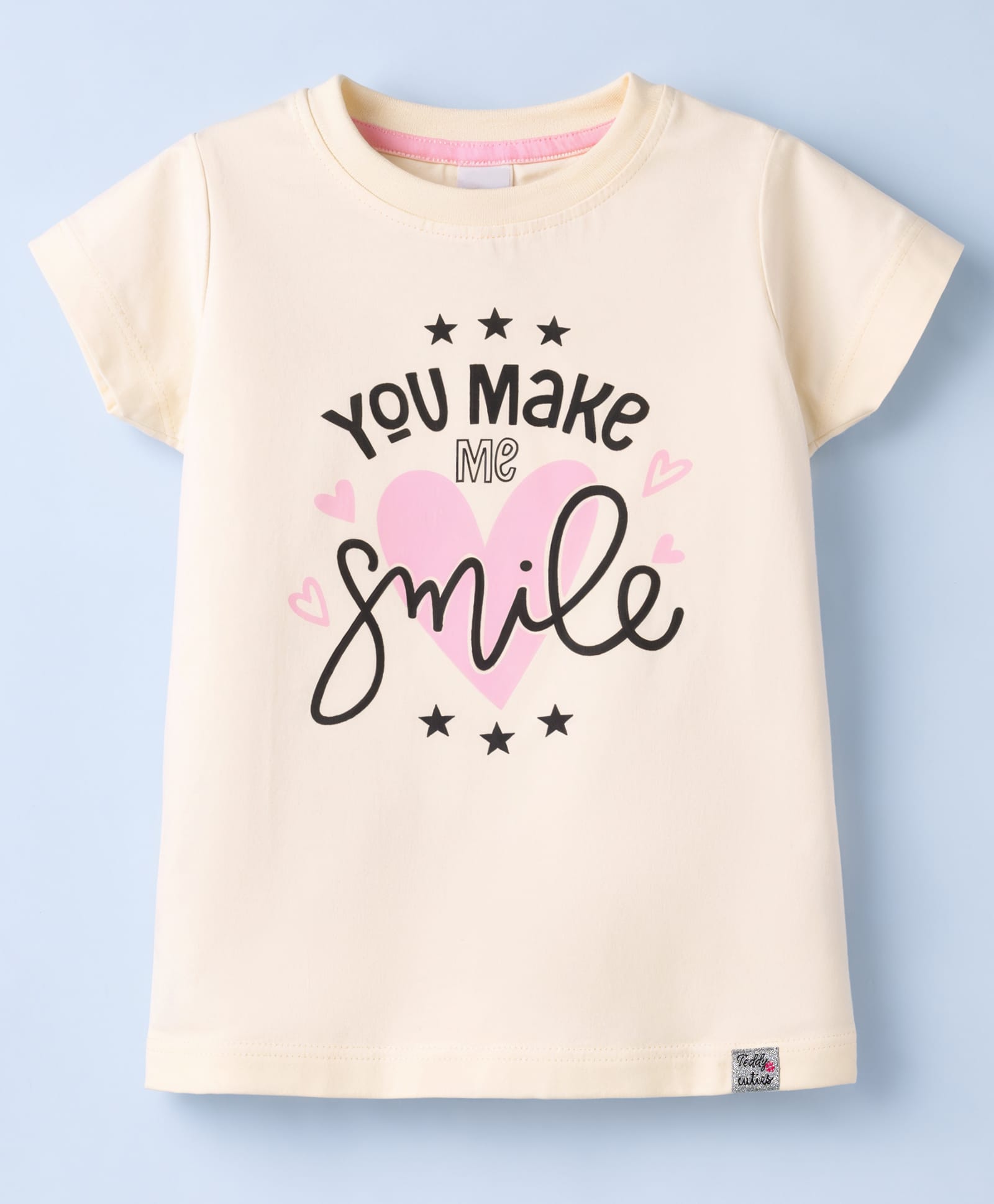 Teddy Sinker Knit Half Sleeves T-Shirt With Graphic Print - Peach-picture-17