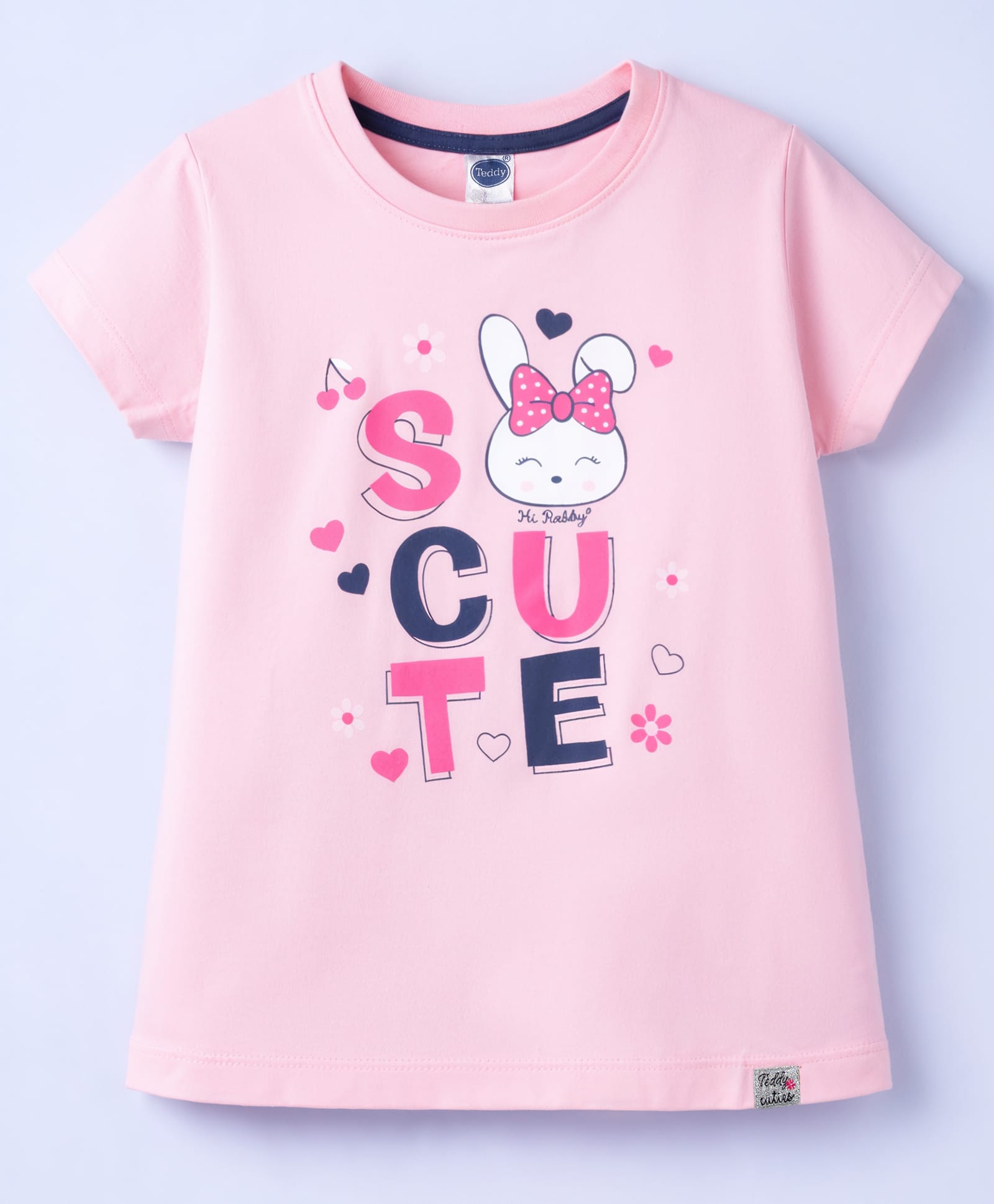 Teddy Sinker Knit Half Sleeves T-Shirt With Floral & Bunny Print -Pink-picture-35