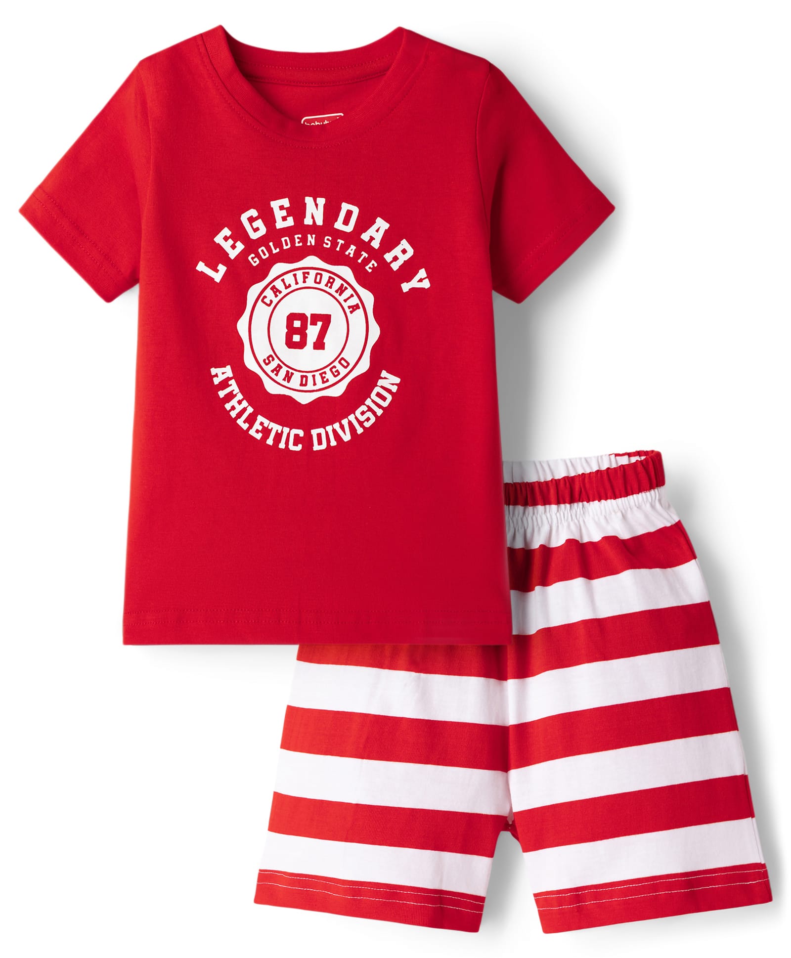Babyhug Cotton Knit Half Sleeves T-Shirt & Striped Shorts Night-Suit With Text Print - Red-image-15
